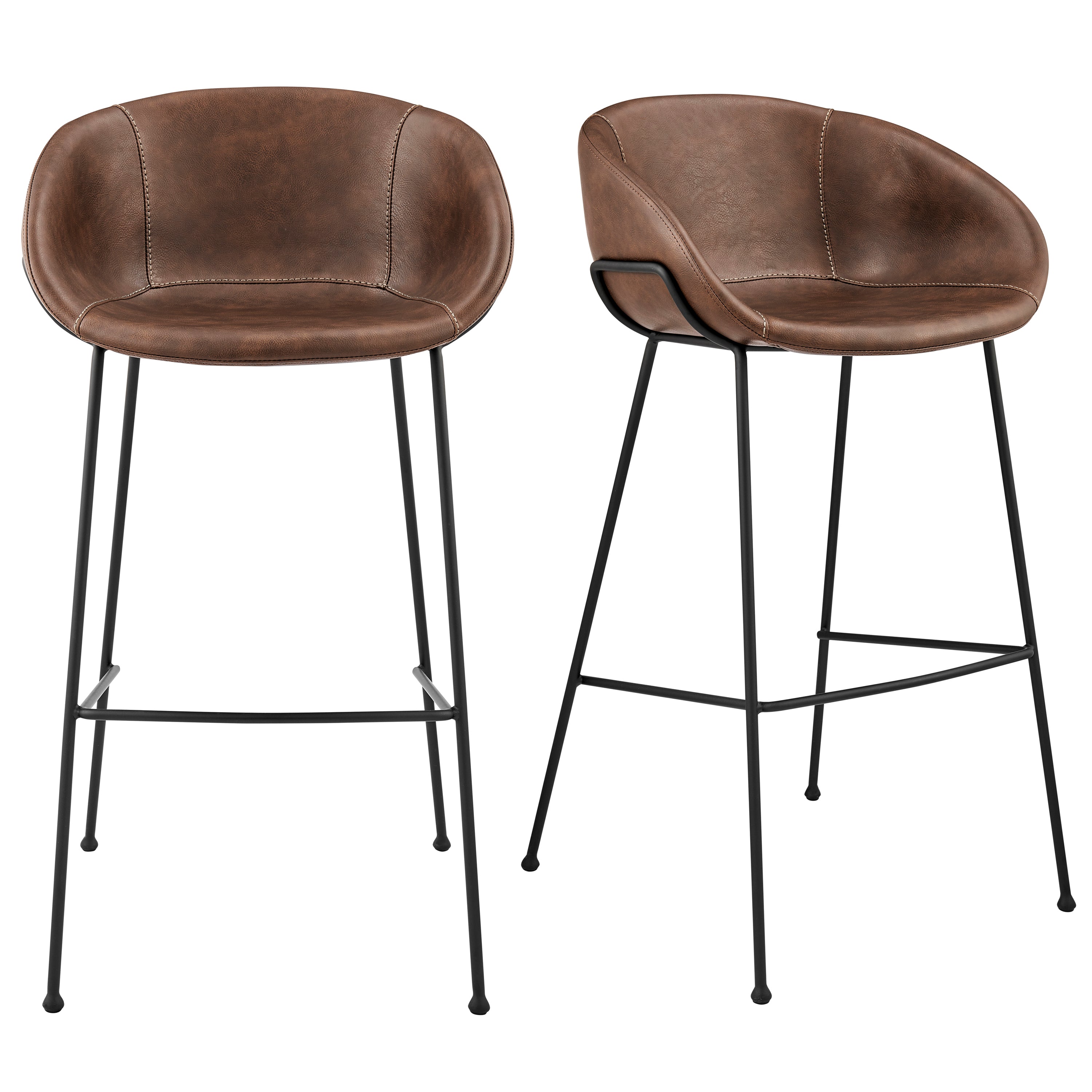 Zach Bar Stool with Brown Leatherette and Matte Black Legs - Set of 2