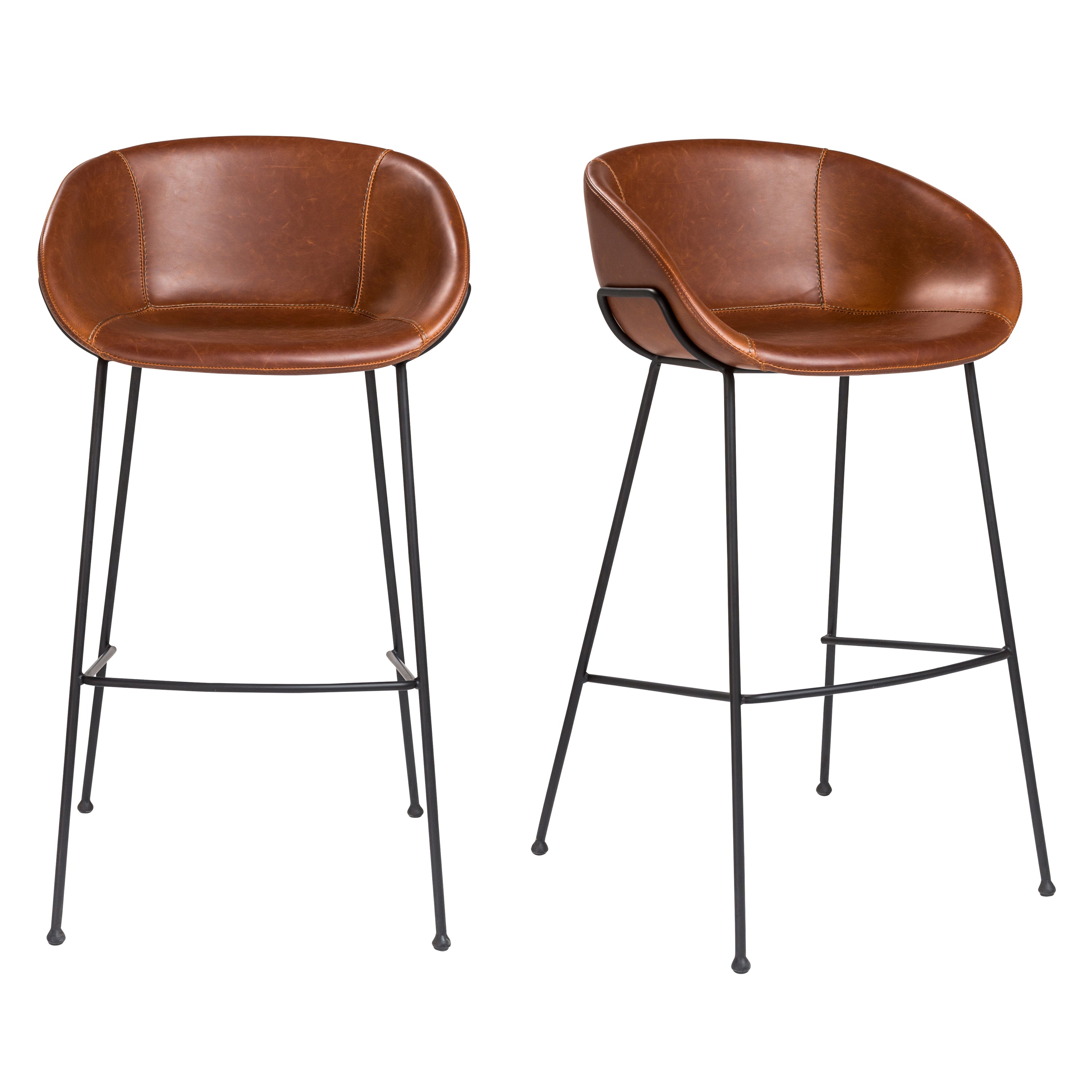 Zach Bar Stool in Dark Brown and Matte Black Legs - Set of 2