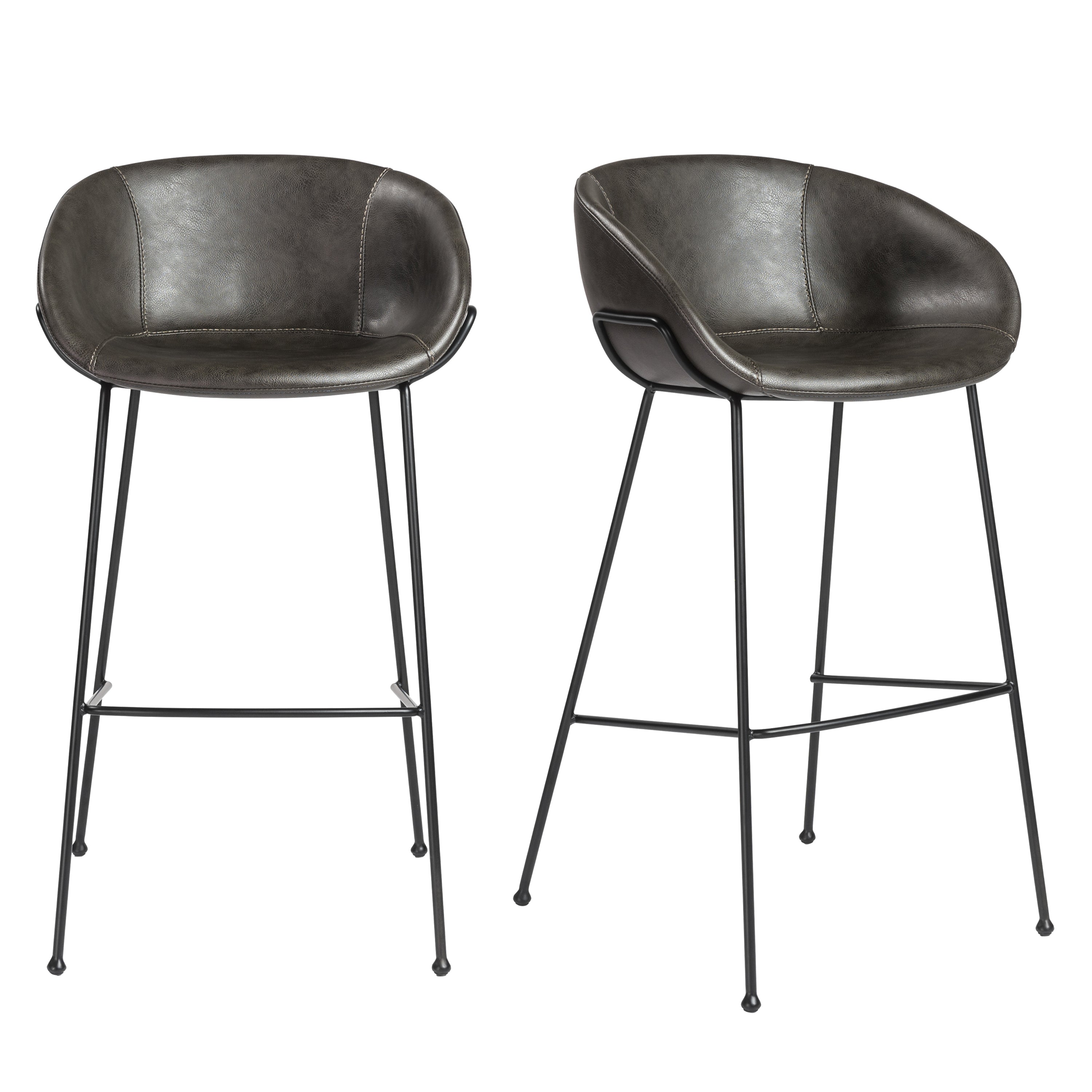 Zach Bar Stool with Dark Gray Leatherette and Matte Black Legs - Set of 2