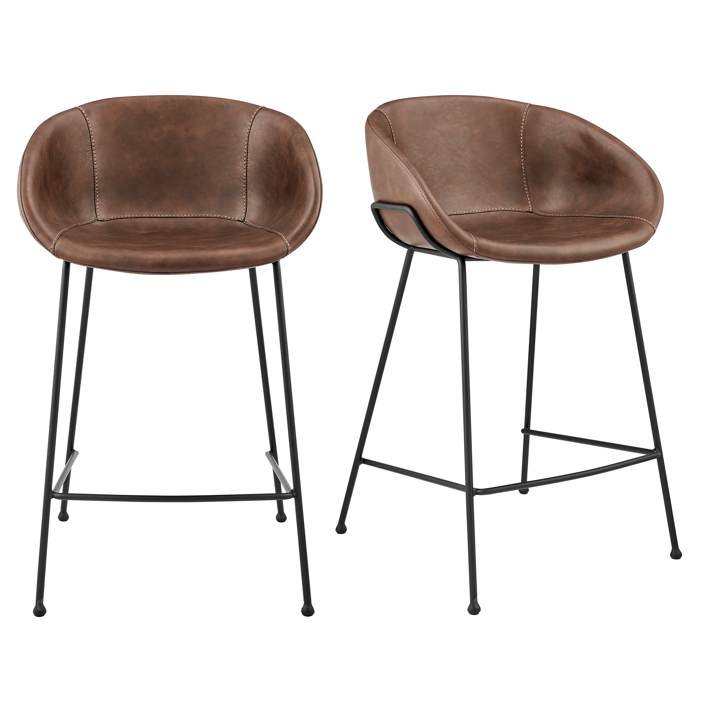 Zach Counter Stool with Brown Leatherette and Matte Black Legs - Set of 2