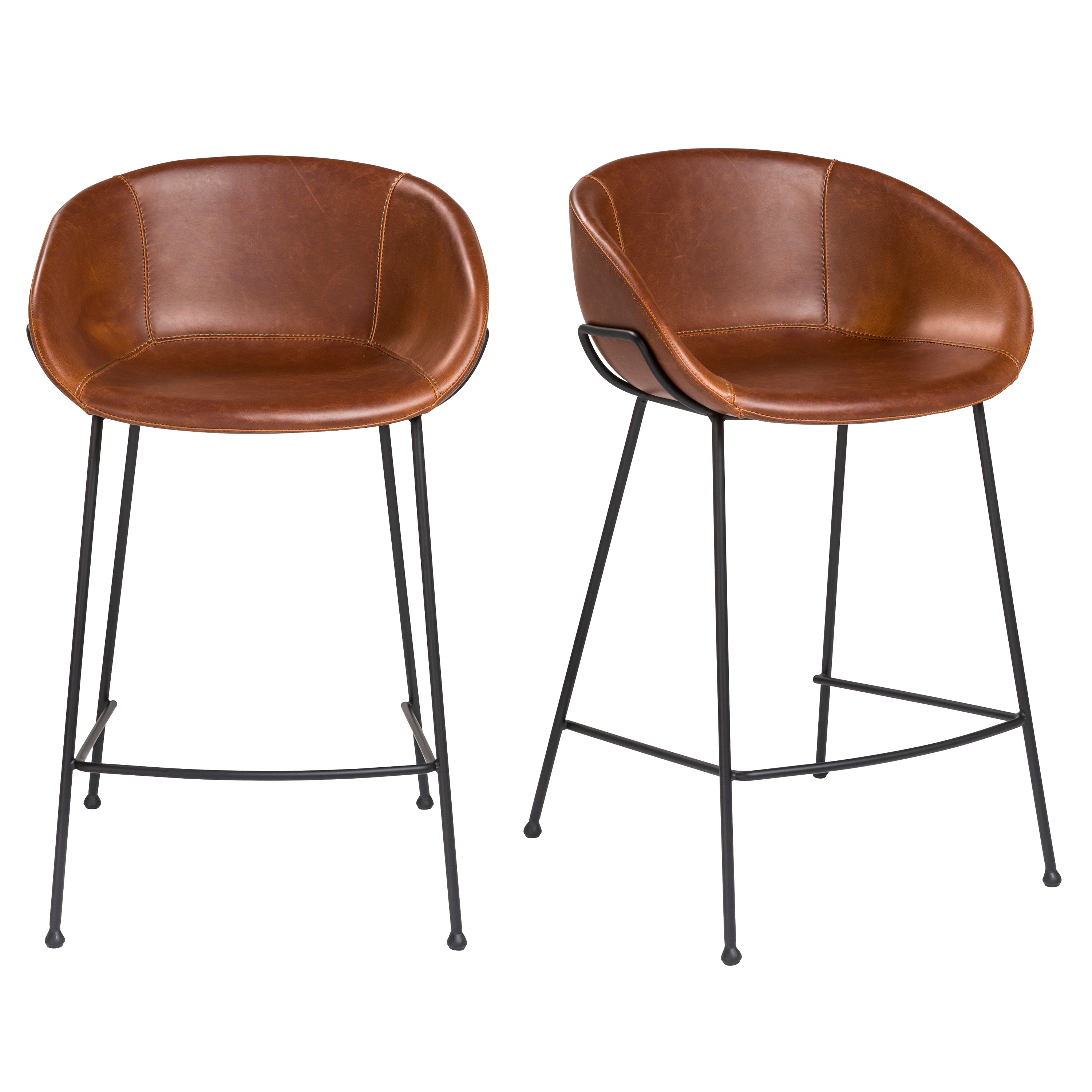 Zach Counter Stool in Dark Brown and Matte Black Legs - Set of 2