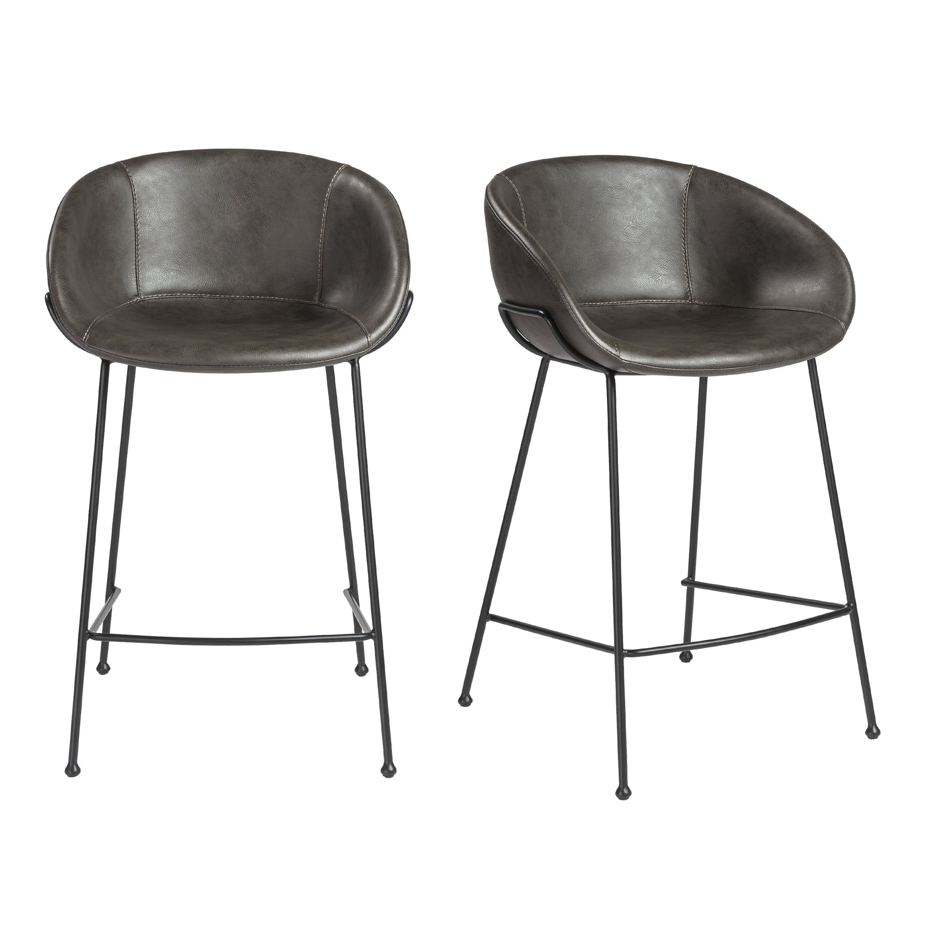 Zach Counter Stool with Dark Gray Leatherette and Matte Black Legs - Set of 2