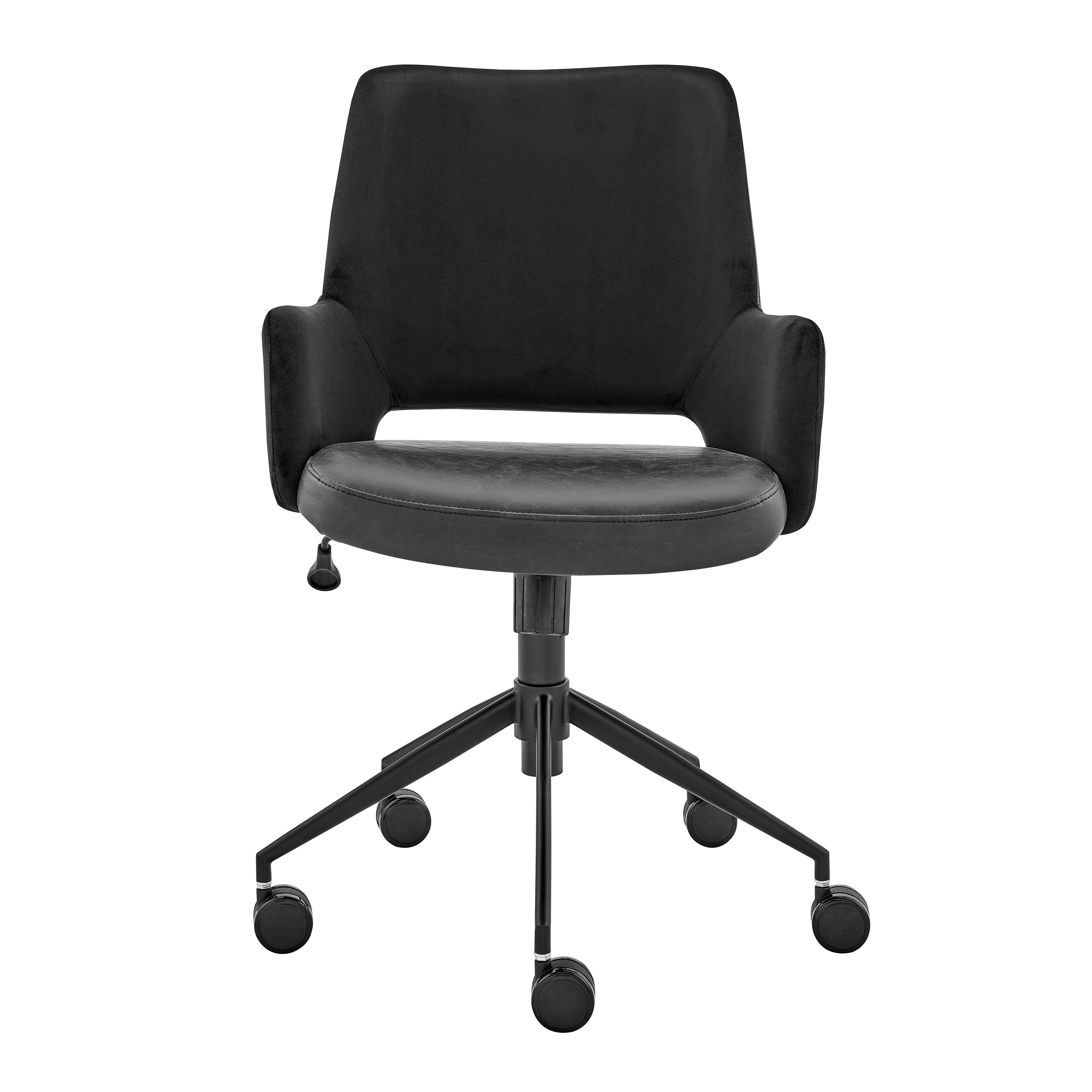 Desi Tilt Office Chair in Black Velvet Fabric and Leatherette with Black Base