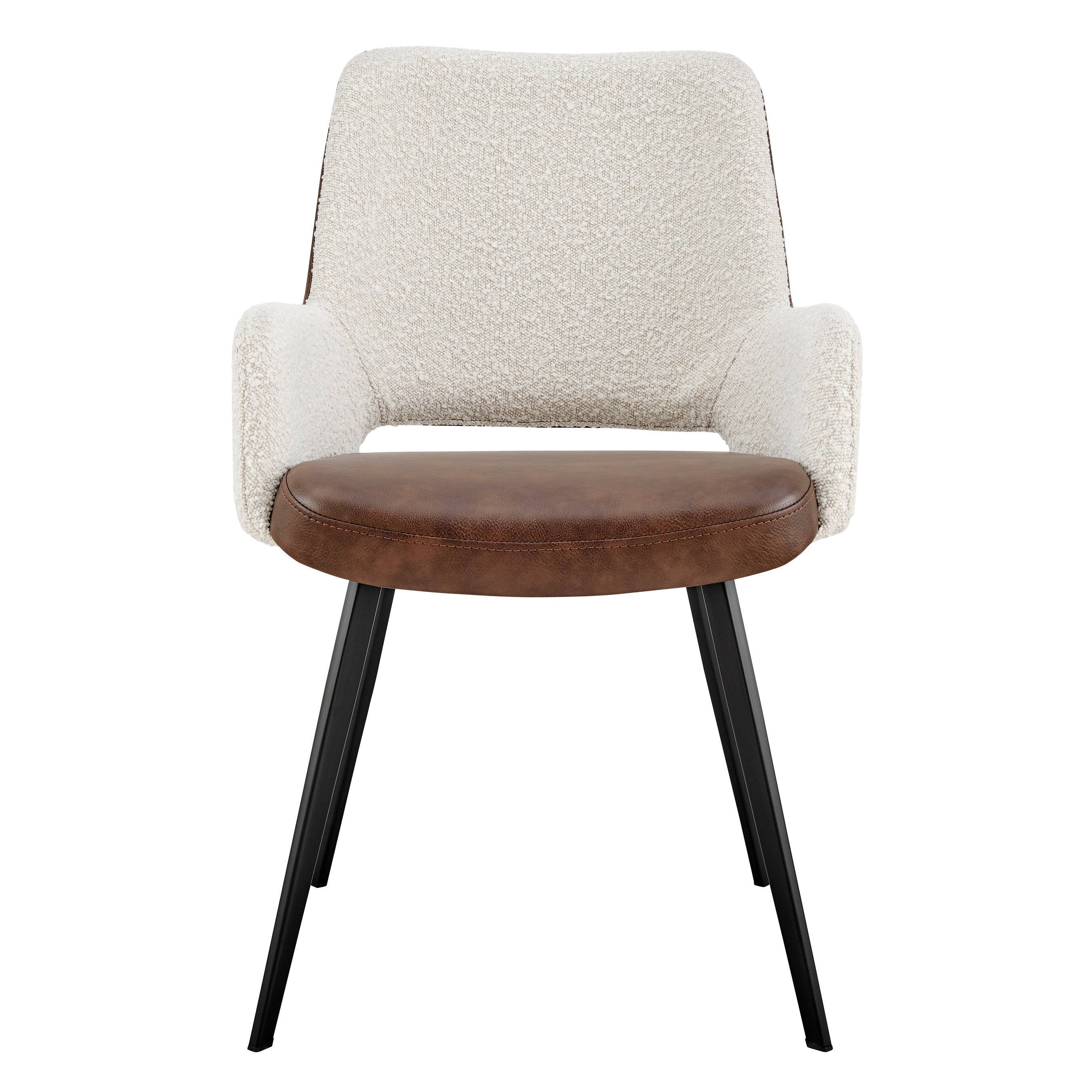 Desi Armchair in Ivory Fabric and Brown Leatherette with Black Base - Set of 1