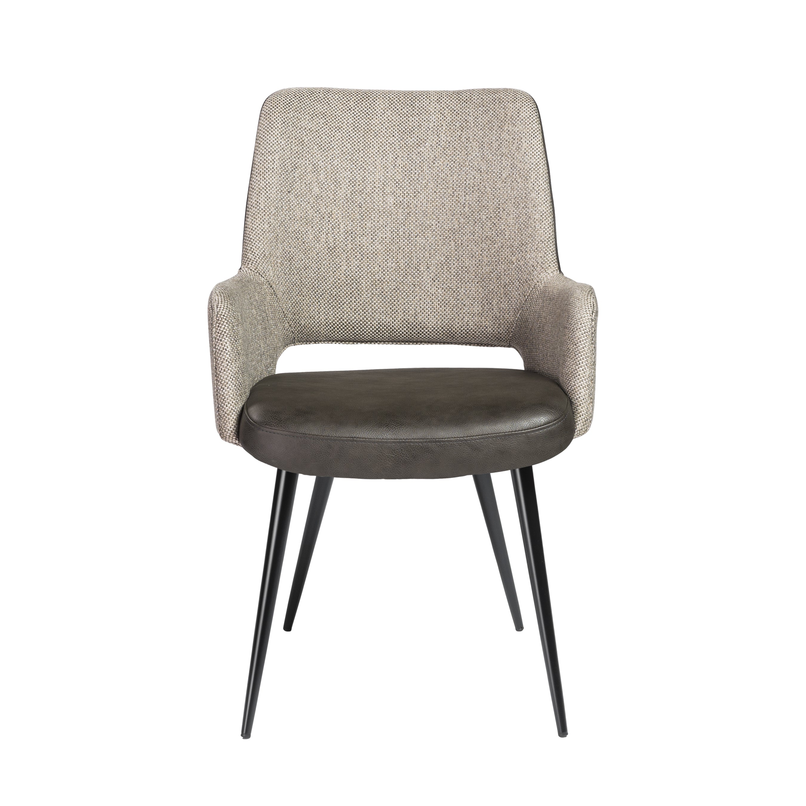 Desi Armchair in Light Gray Fabric and Dark Gray Leatherette with Black Base - Set of 1