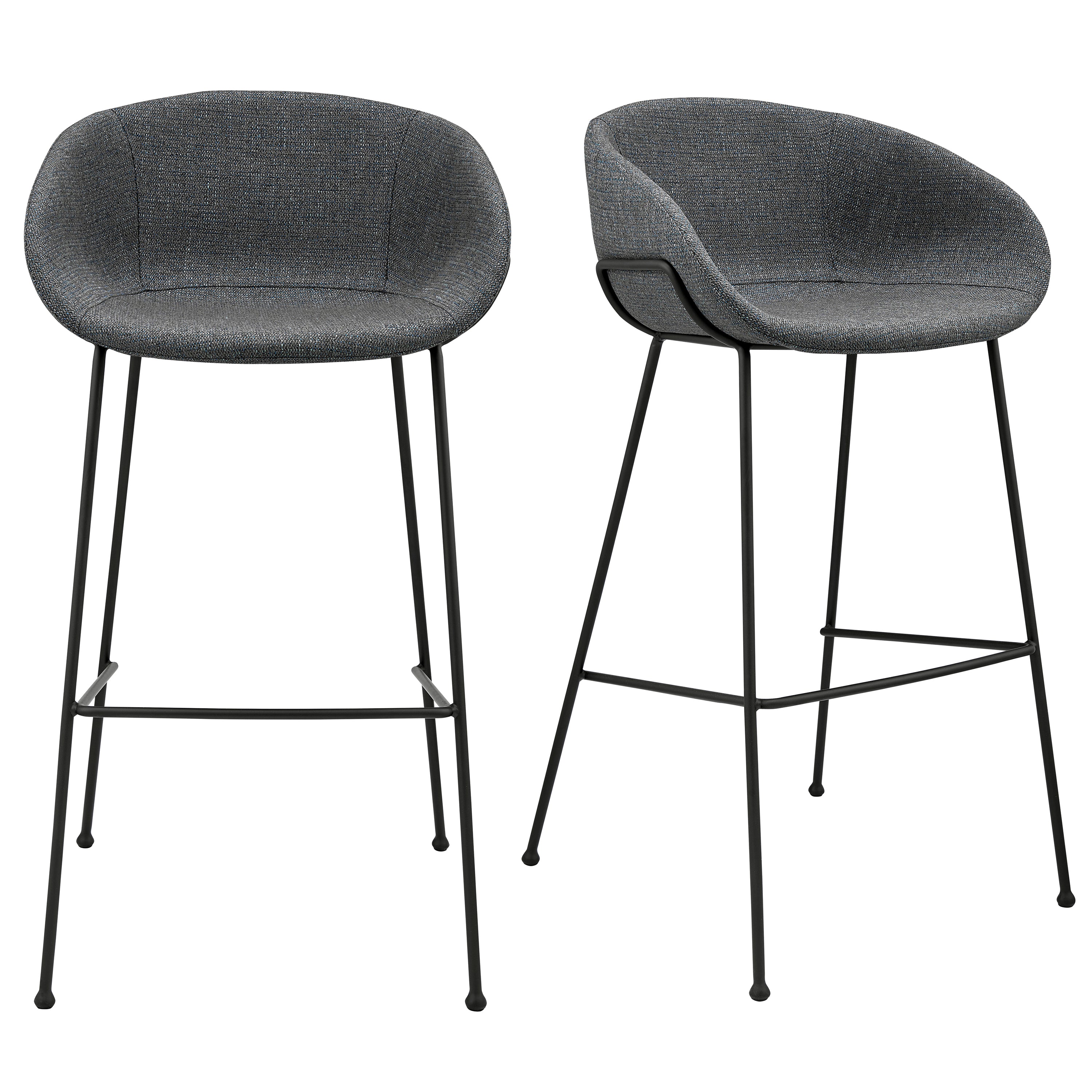 Zach Bar Stool In Gray-Blue Fabric and Matte Black Legs - Set of 2