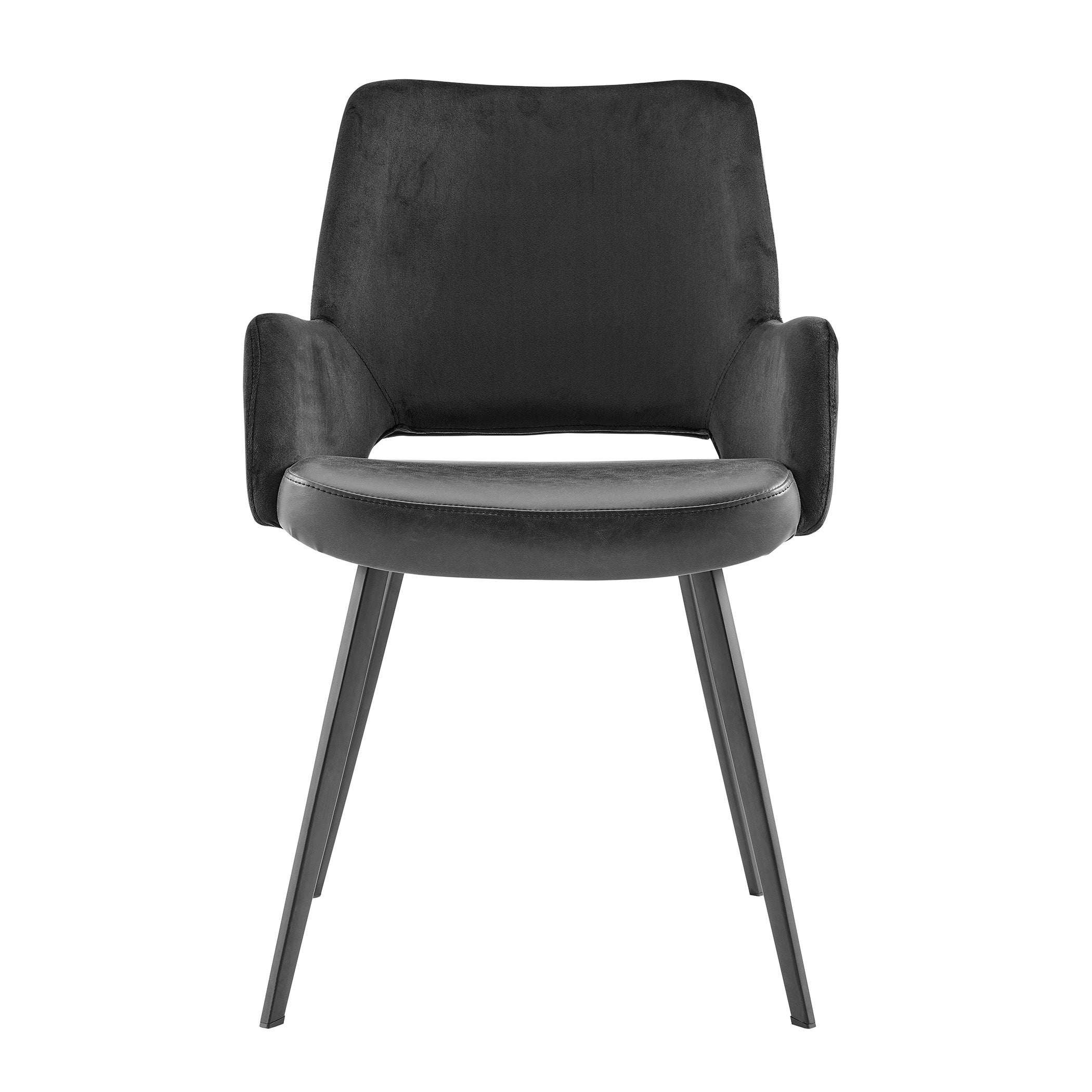 Desi Armchair in Black Velvet Fabric and Leatherette with Black Base - Set of 1