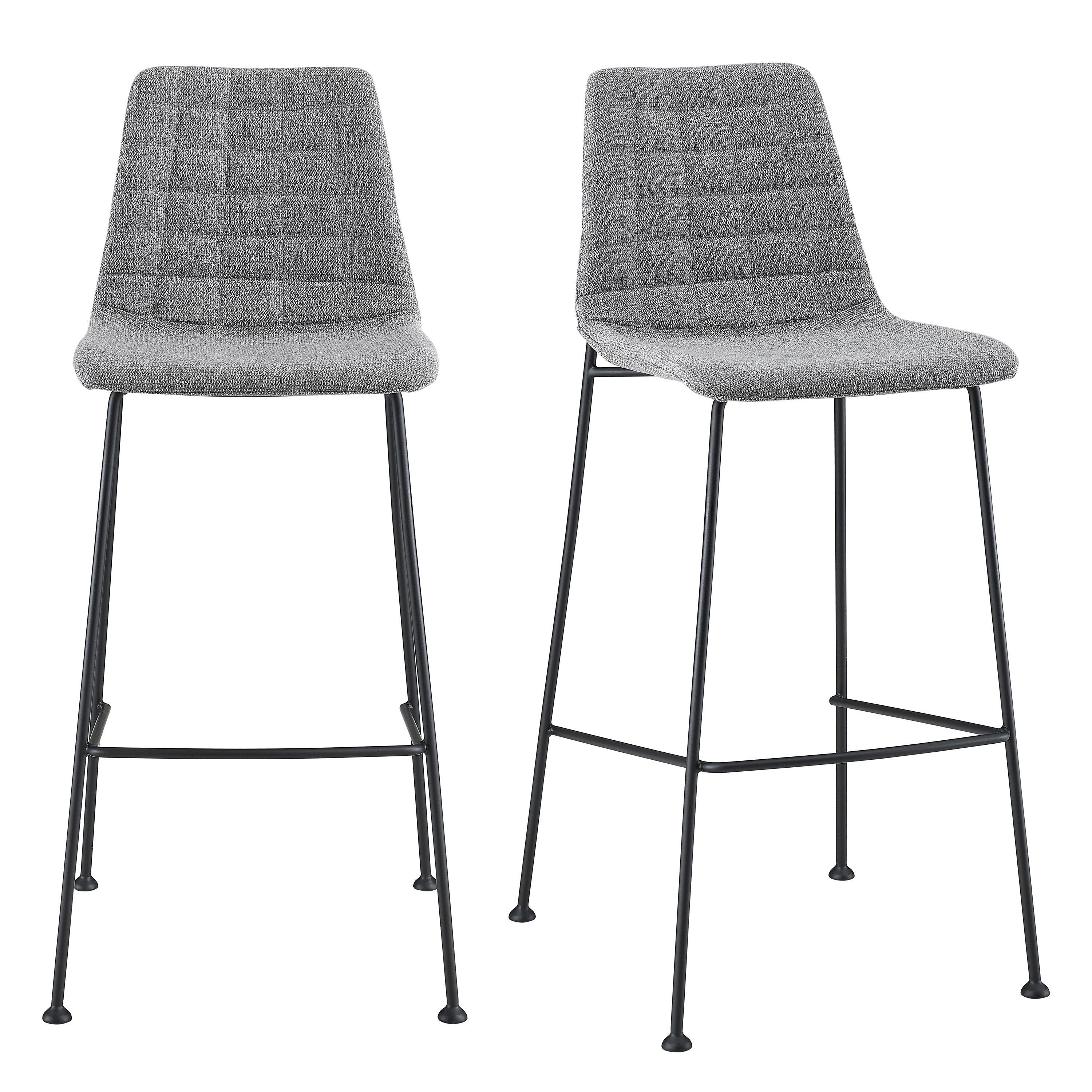 Elma Bar Stool In Light Gray Fabric with Matte Black Frame and Legs - Set of 2