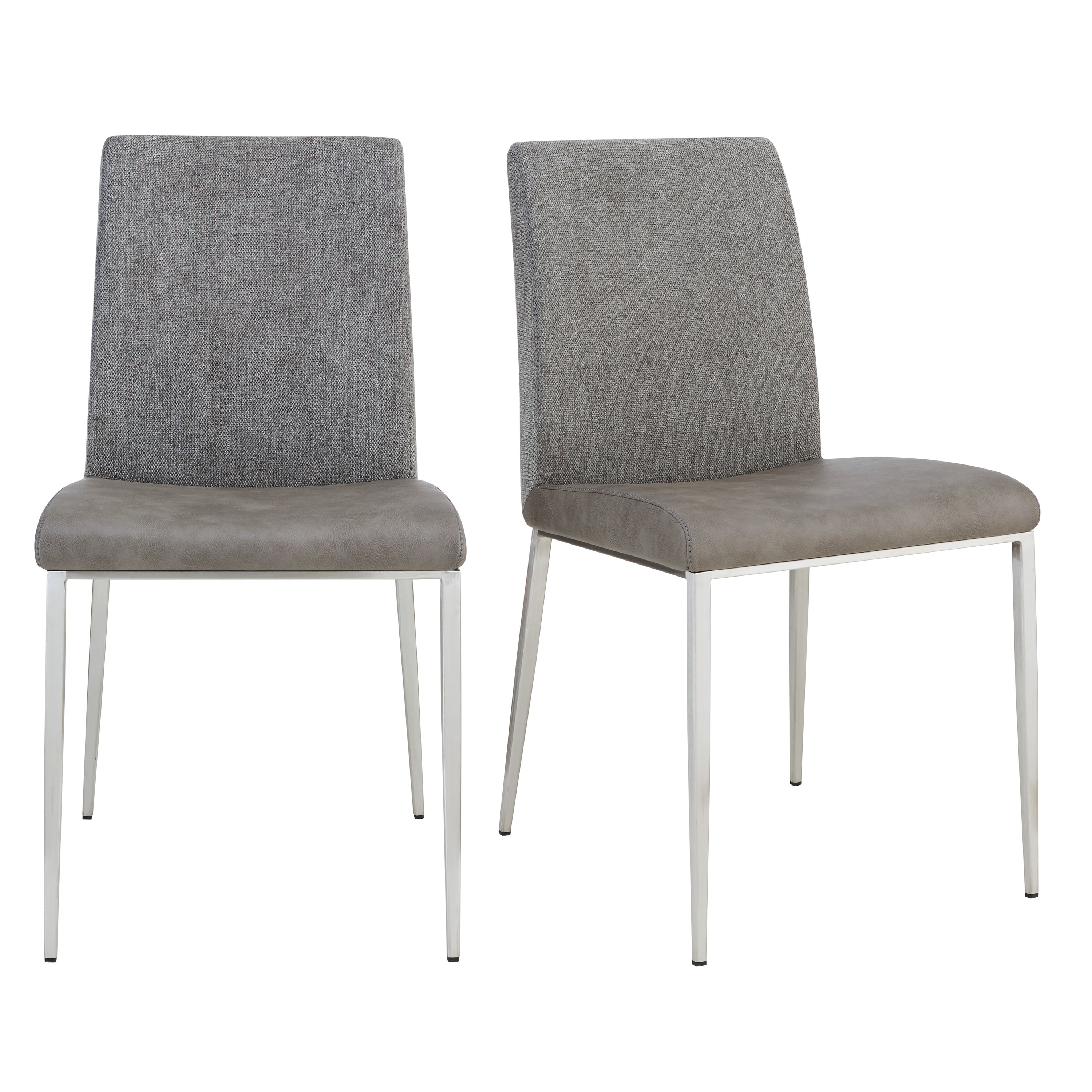 Rasmus Side Chair with Light Gray Seat and Back with Brushed Stainless Steel Legs - Set of 2