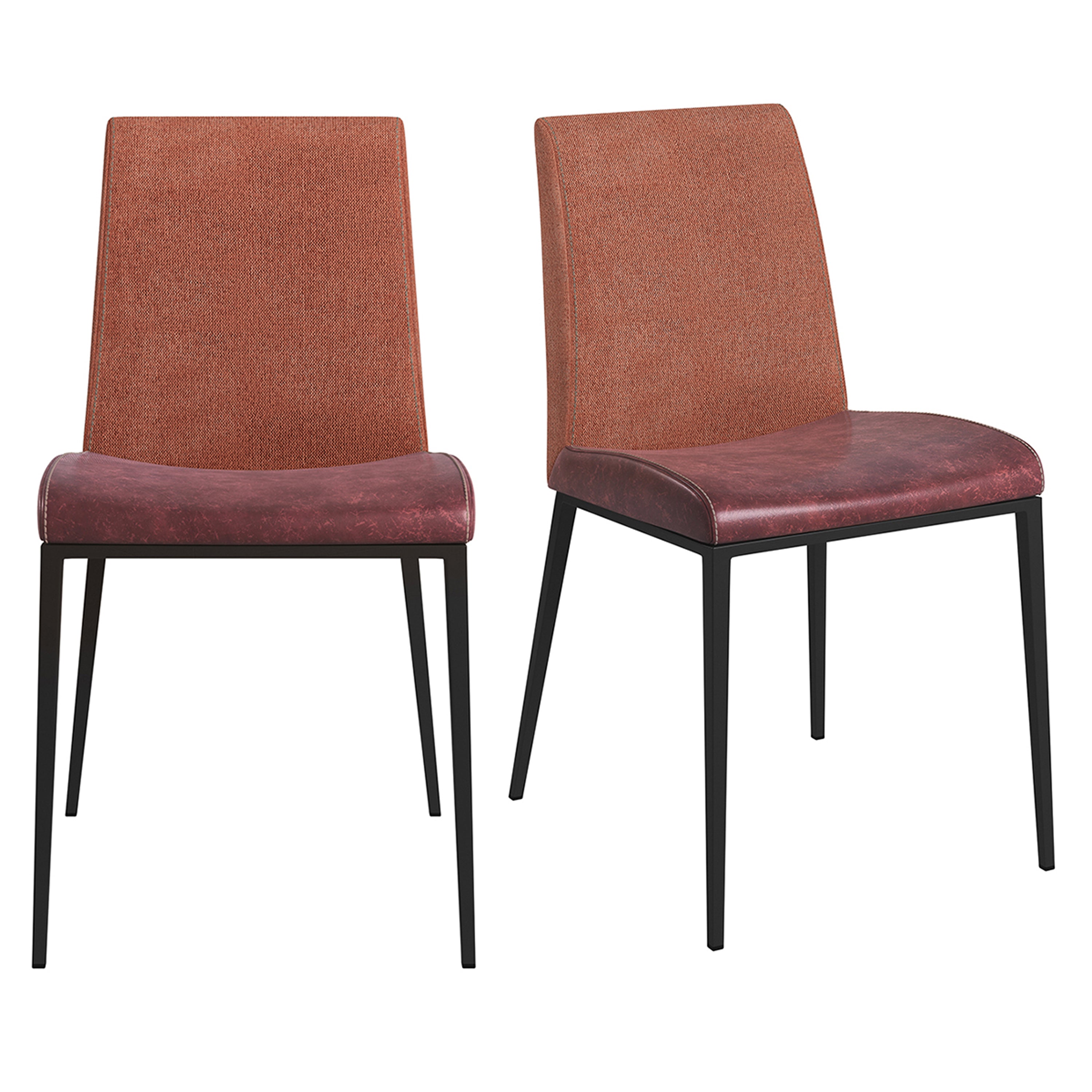 Rasmus Side Chair with Dark Brown Leatherette and Orange Fabric with Matte Black Legs - Set of 2