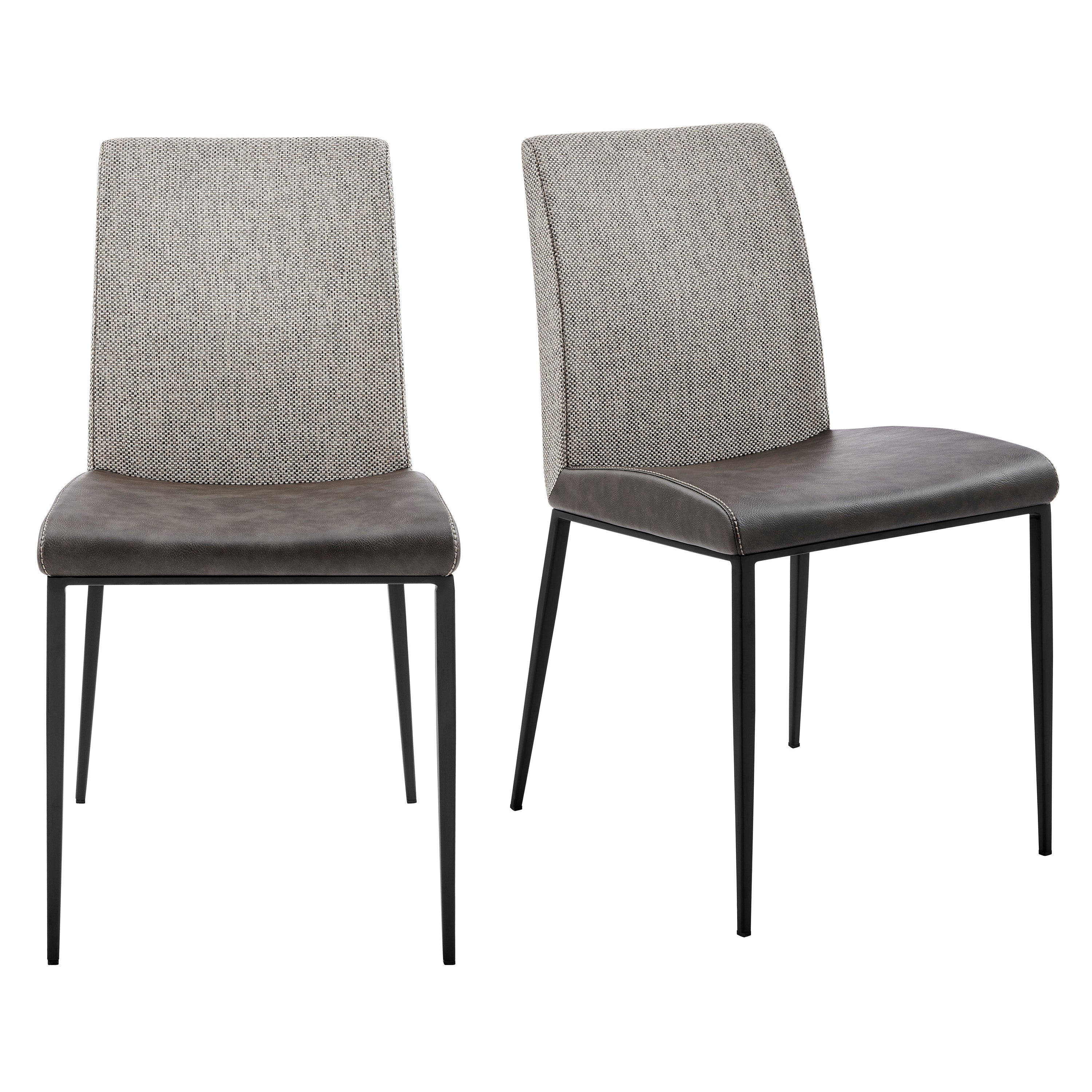 Rasmus Side Chair with Dark Gray Leatherette and Light Gray Fabric with Matte Black Legs - Set of 2