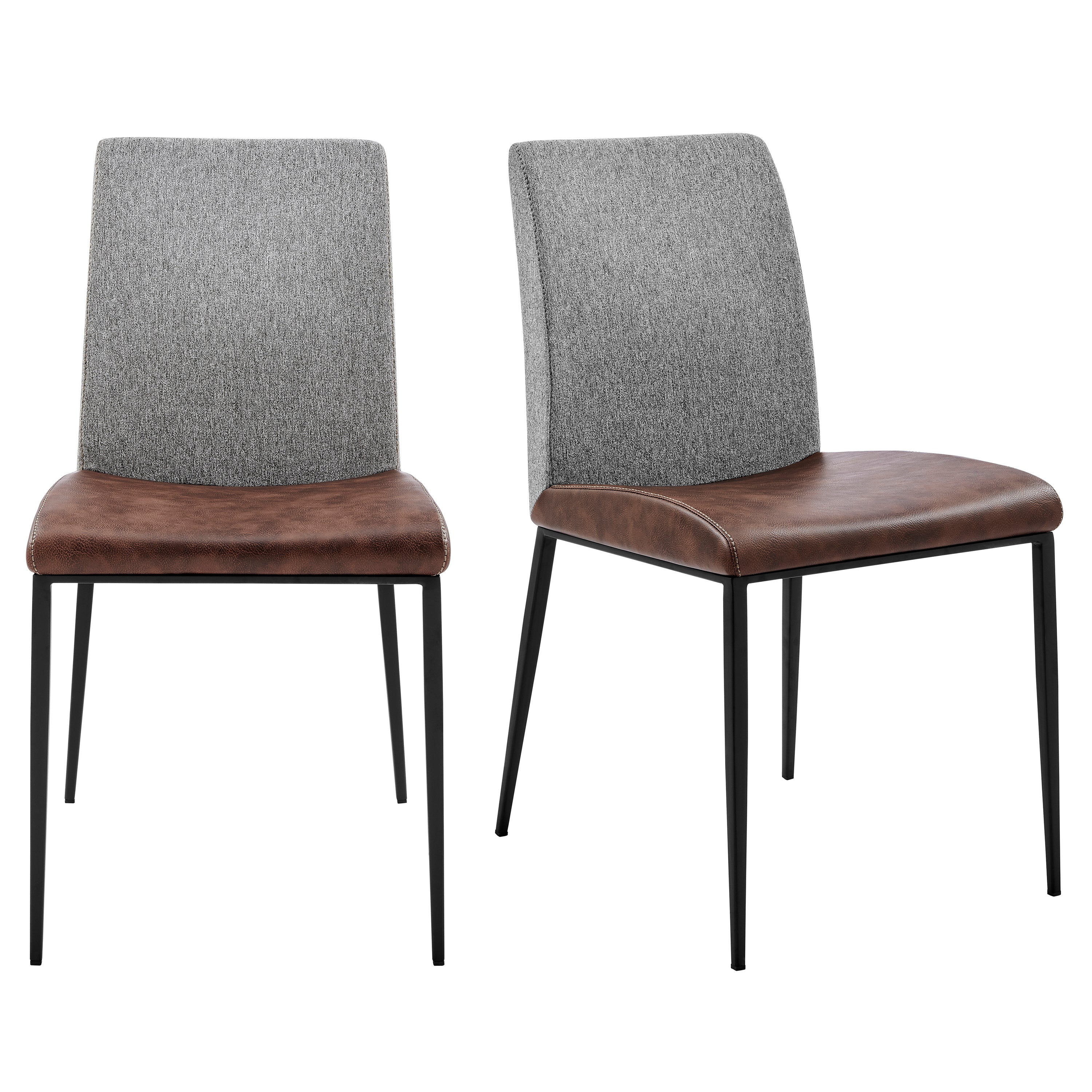 Rasmus Side Chair with Light Brown Leatherette and Gray Fabric with Matte Black Legs - Set of 2