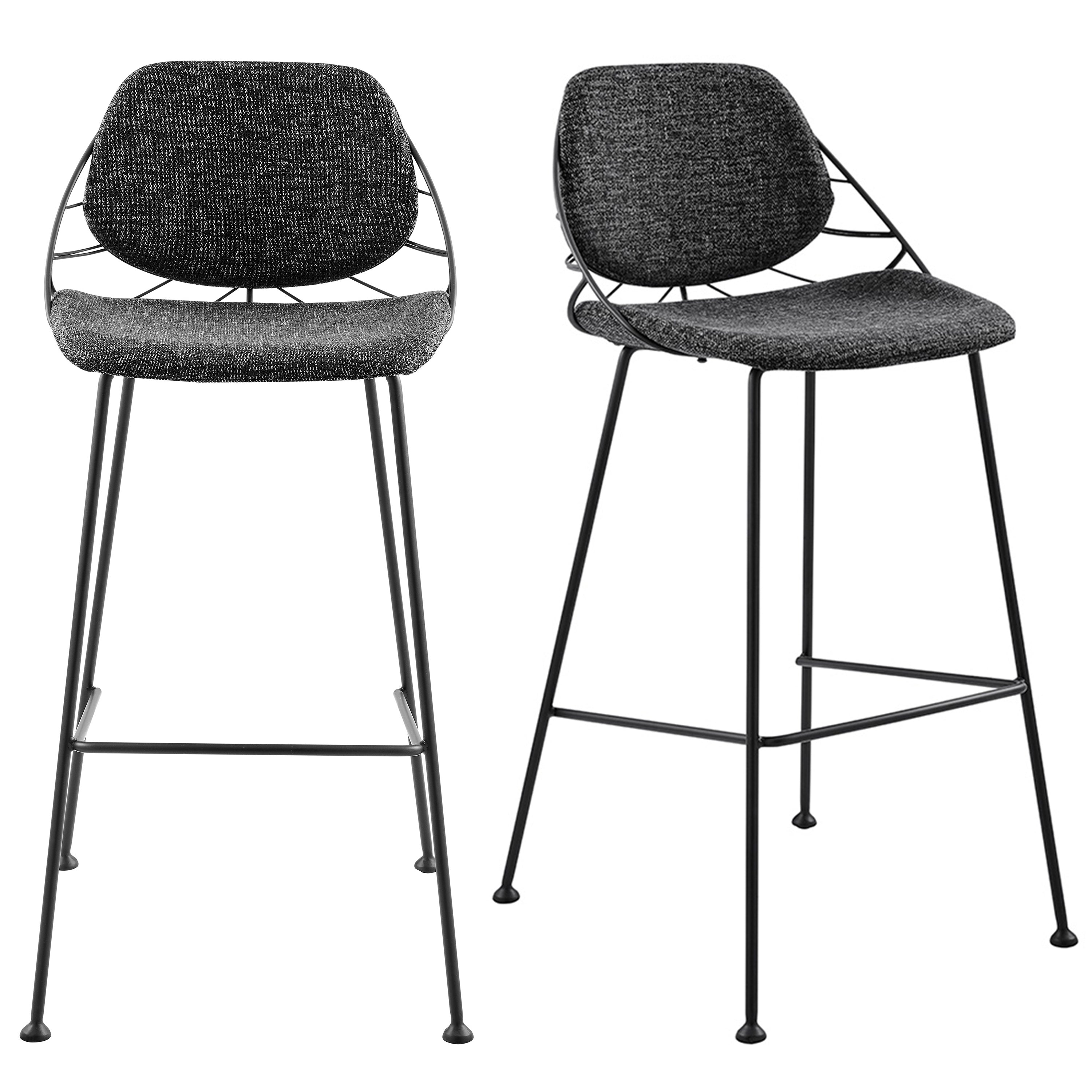 Linnea Bar Stool In Black Fabric with Matte Black Legs - Set of 2