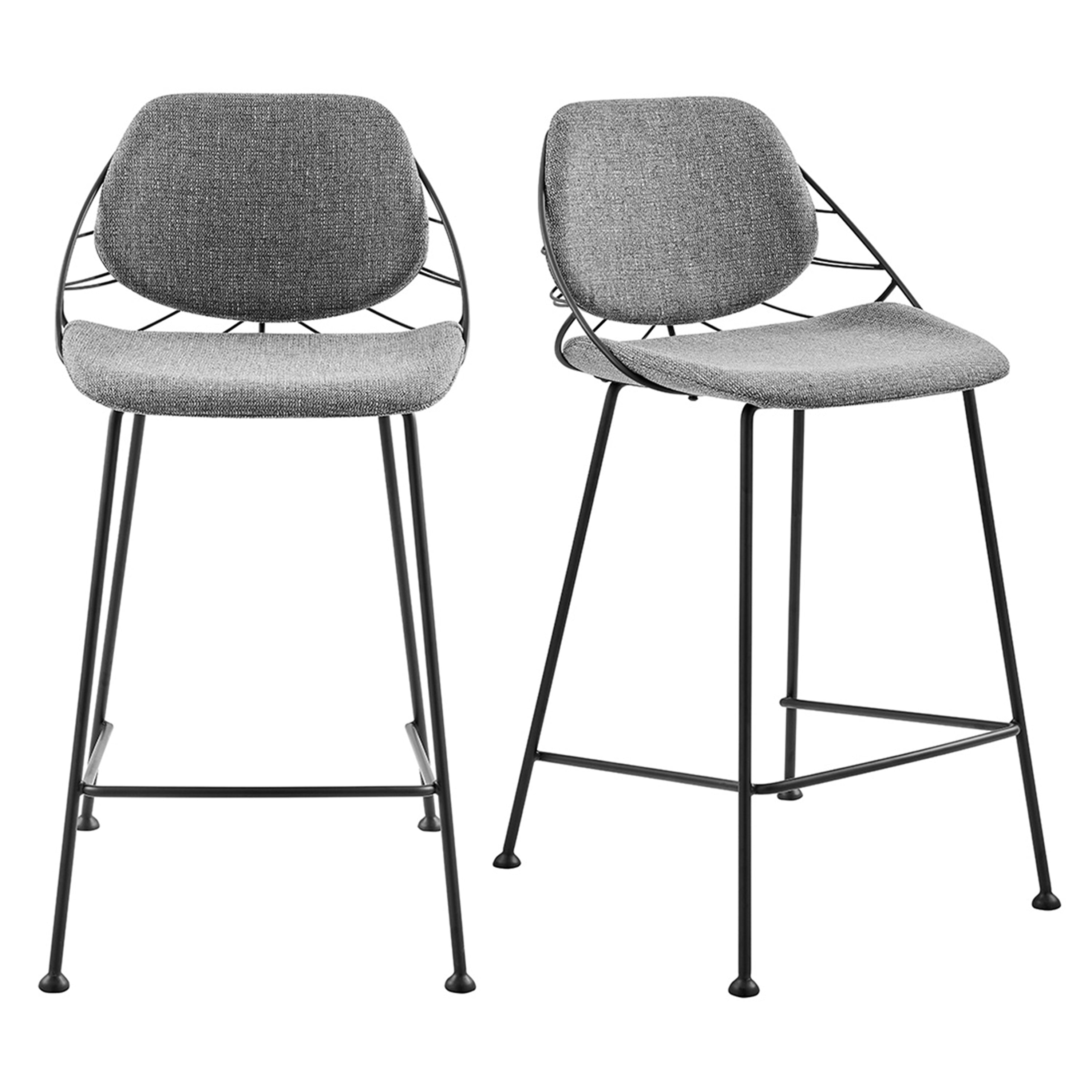 Linnea Counter Stool in Light Gray Fabric with Matte Black Legs - Set of 2