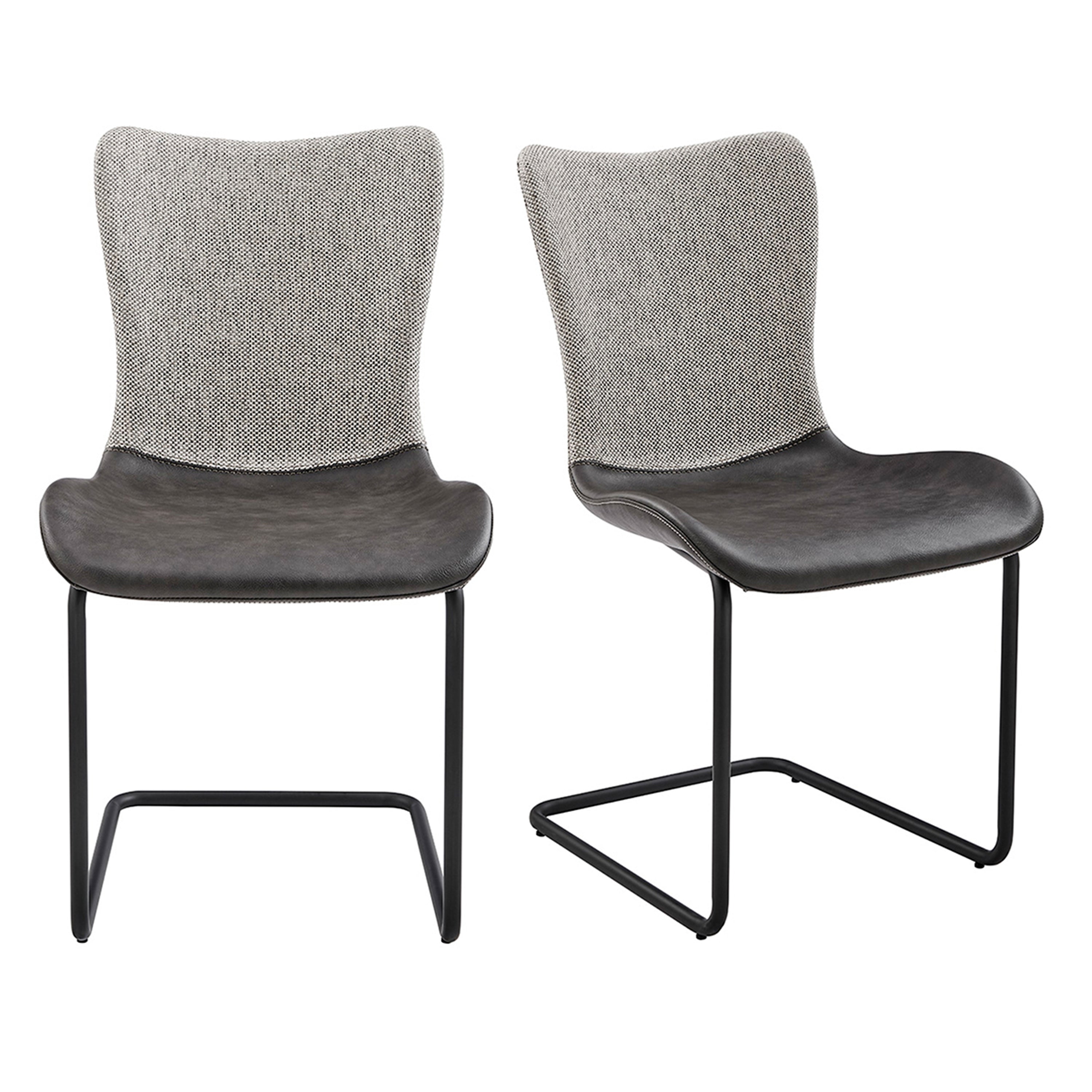 Juni Side Chair in Light Gray Fabric and Dark Gray Leatherette with Matte Black Base - Set of 2
