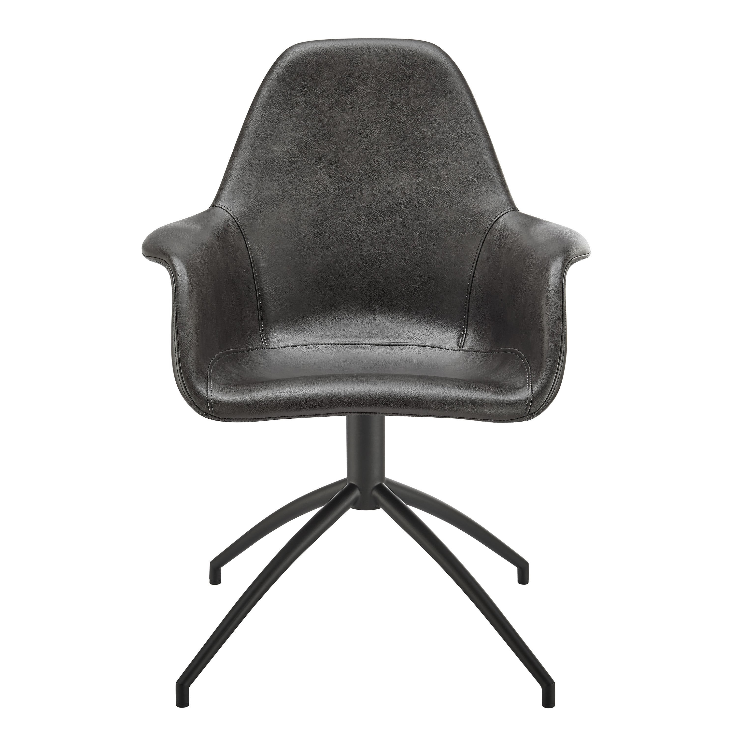 Ralph Armchair in Dark Gray Vintage Soft Leatherette with Black Swivel Base - Set of 1