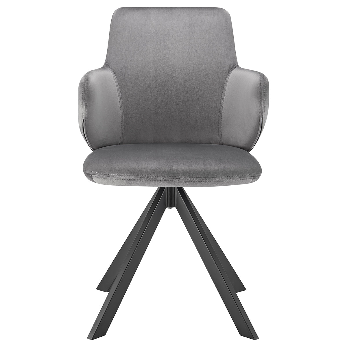 Vigo Swivel Side Chair in Gray Velvet with Black Steel Legs - Set of 1