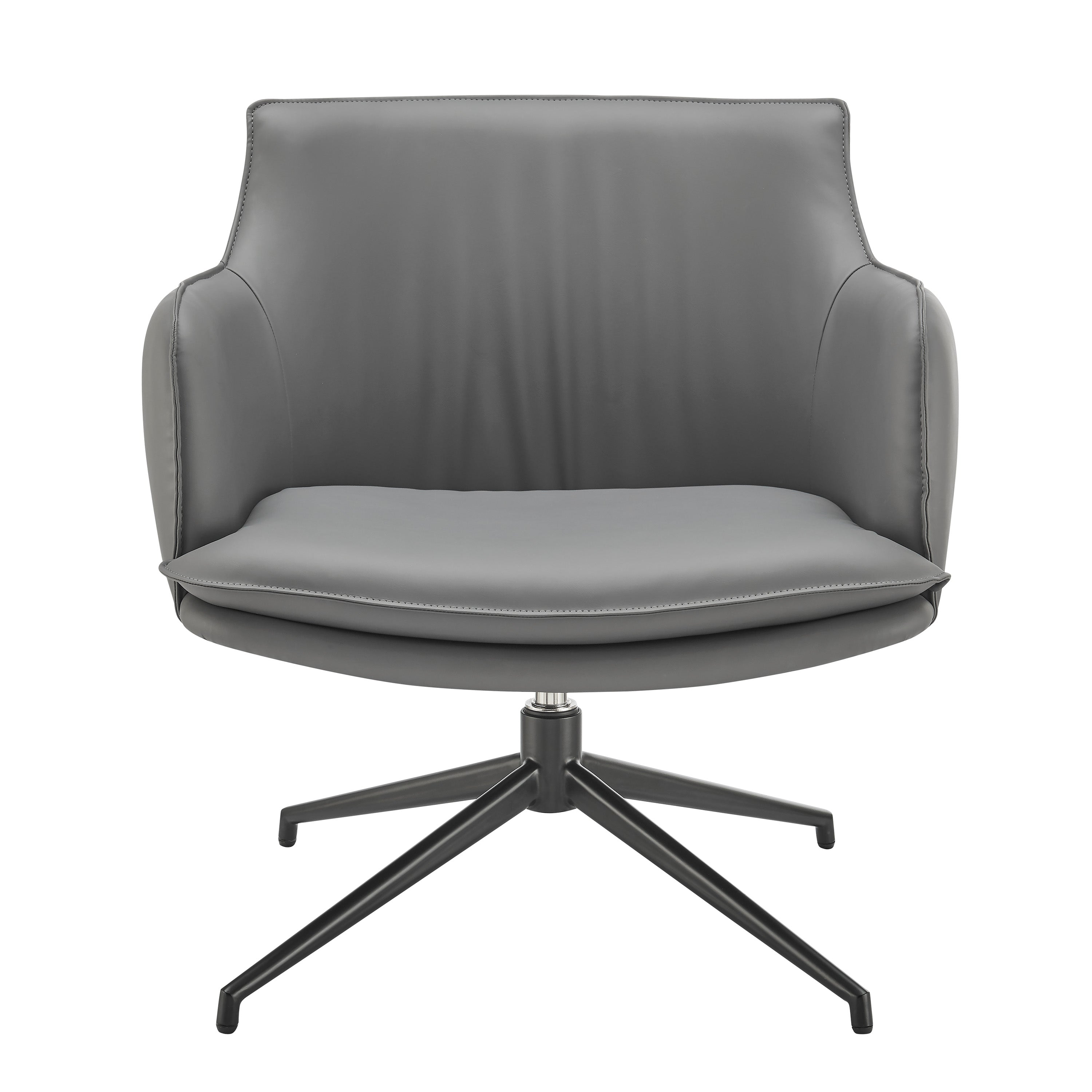 Ronja Swivel Lounge Chair in Gray Leatherette with Black Steel Base - Set of 1