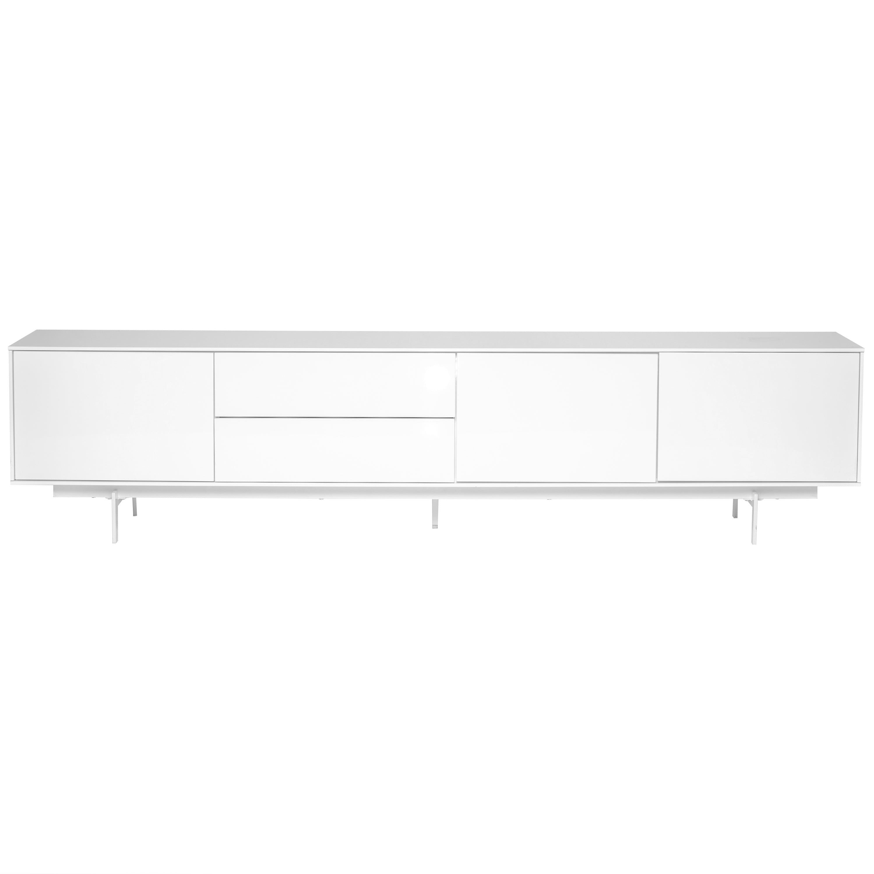 Birmingham Media Stand in High Gloss White Lacquer with White Steel Base