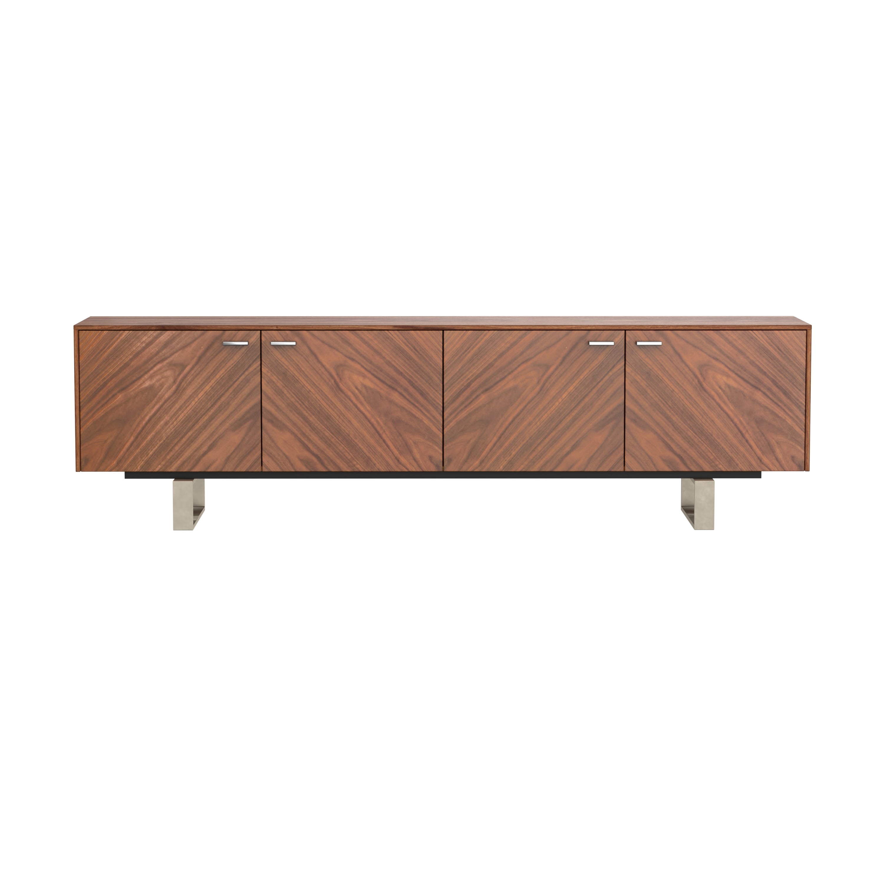 Alvarado Media Stand in American Walnut with Brushed Stainless Steel Base