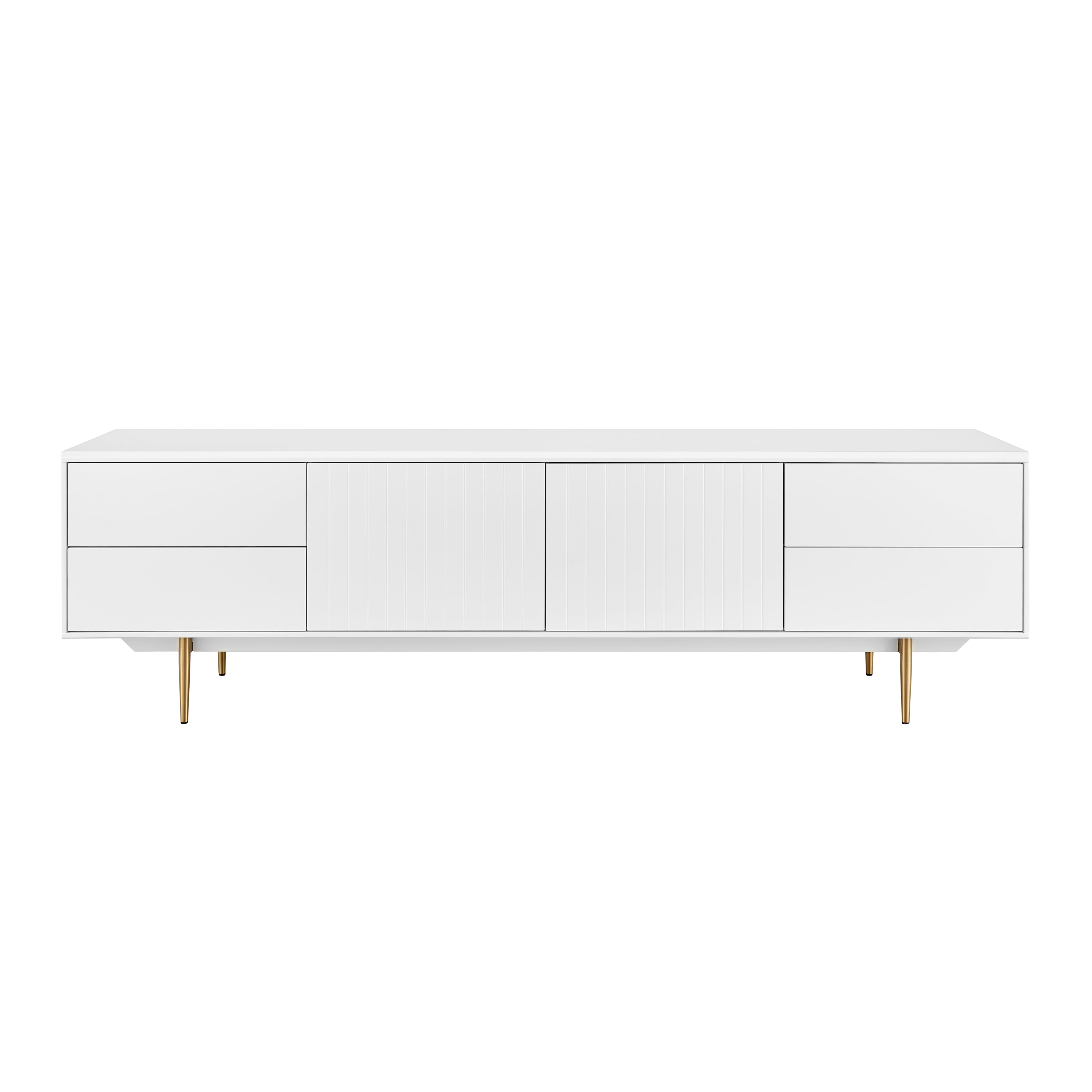 Norna Media Stand in Matte White with Brass Legs