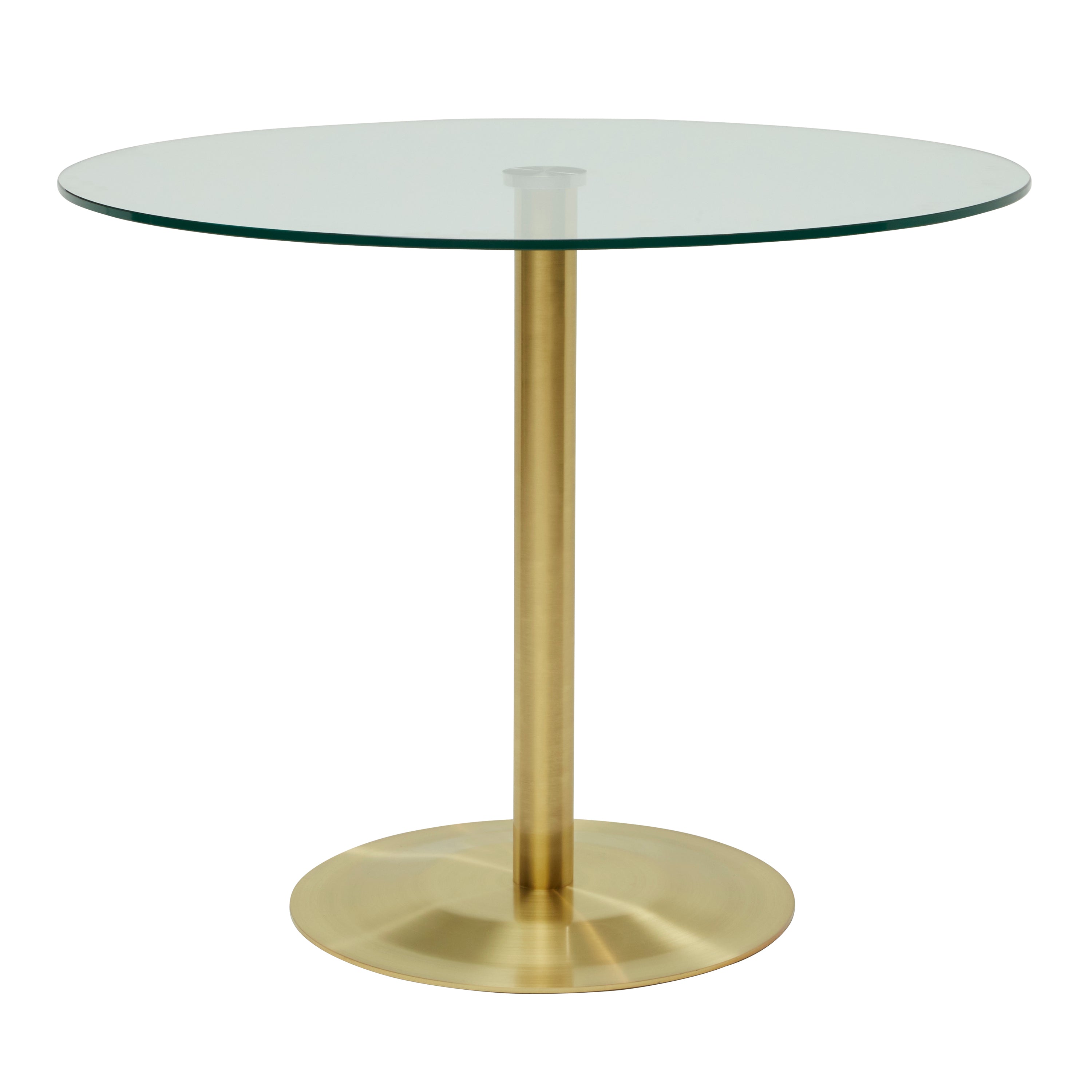 Ava Round Bistro Table with Clear Tempered Glass Top and Matte Brushed Gold Base