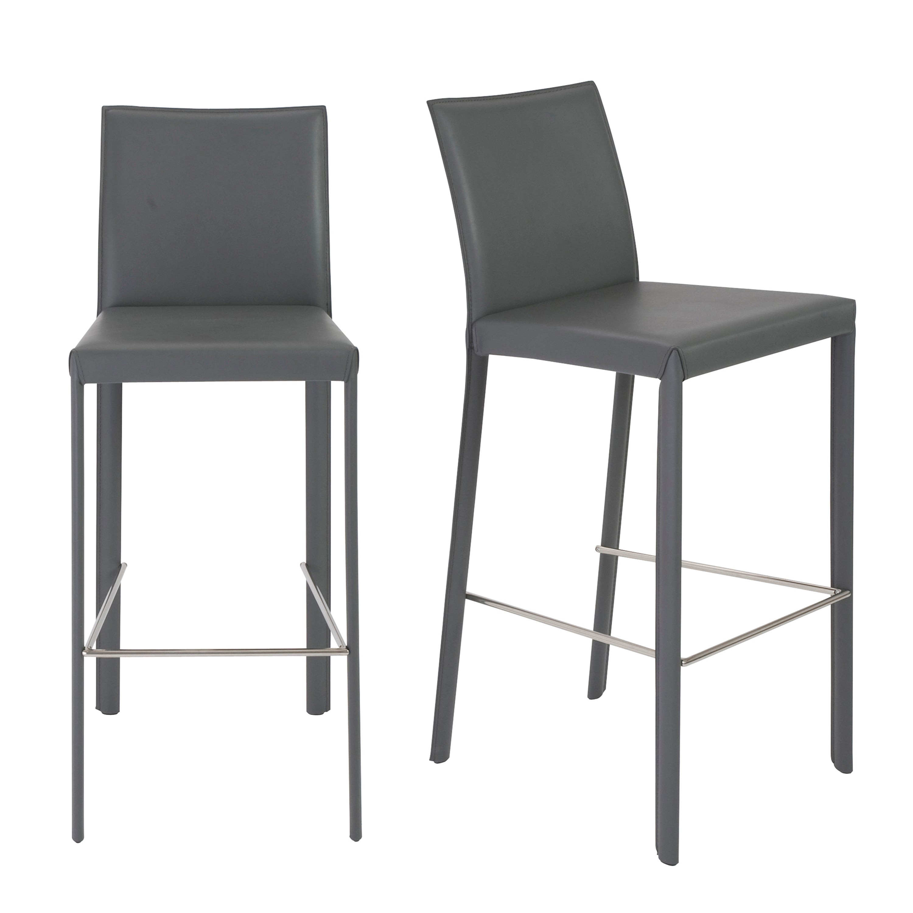 Hasina Bar Stool in Gray with Polished Stainless Steel Footrest - Set of 2