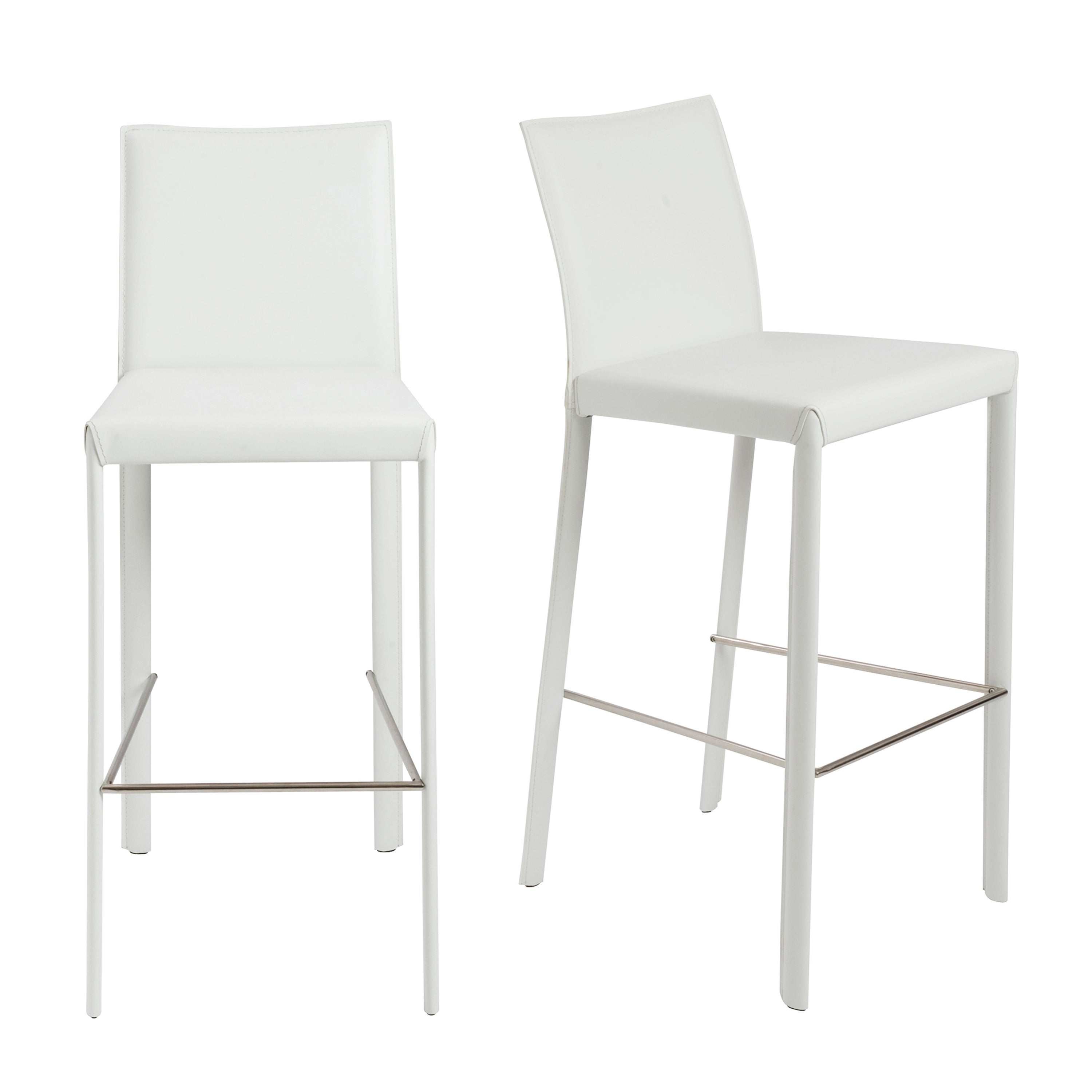 Hasina Bar Stool in White with Polished Stainless Steel Footrest - Set of 2