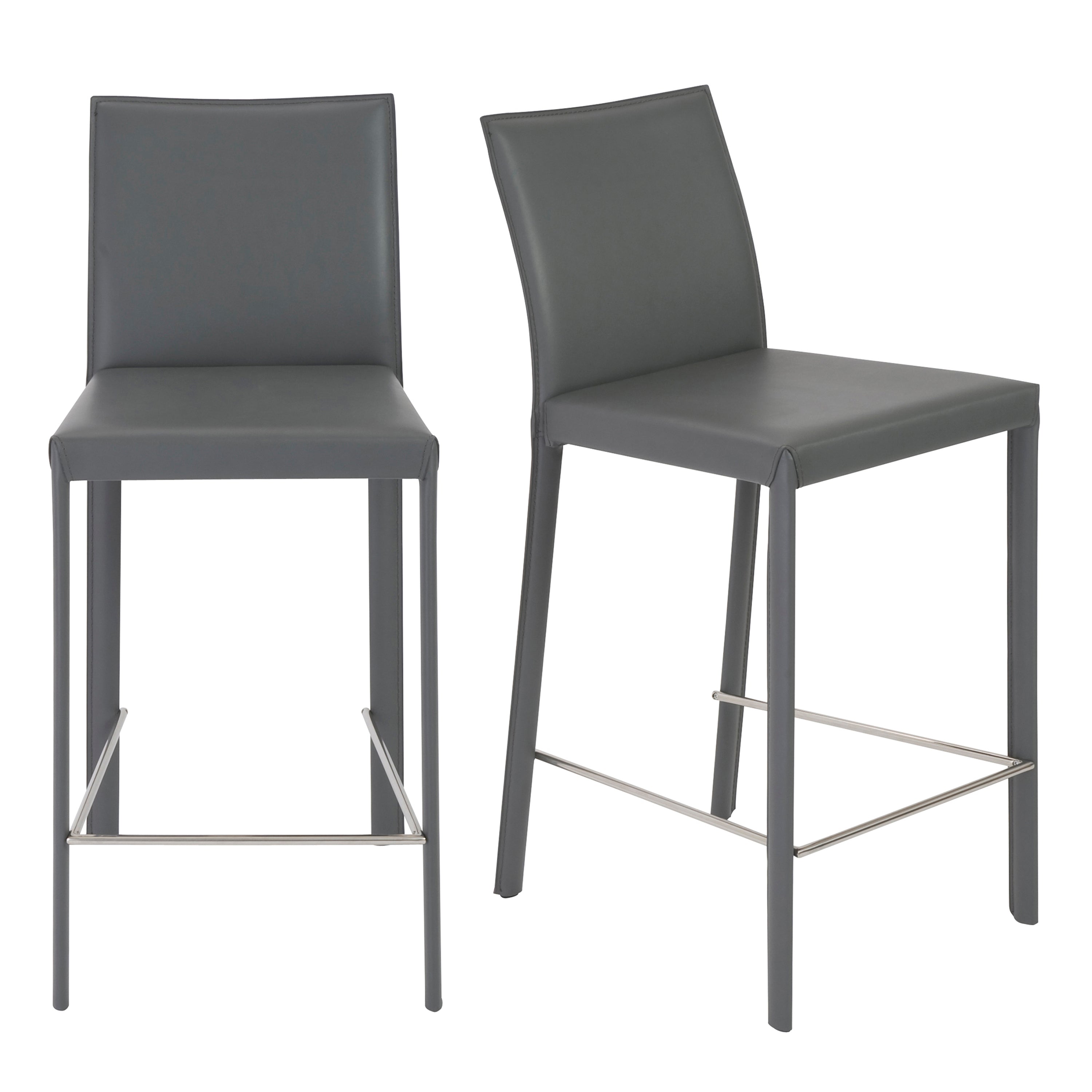 Hasina Counter Stool in Gray with Polished Stainless Steel Footrest - Set of 2