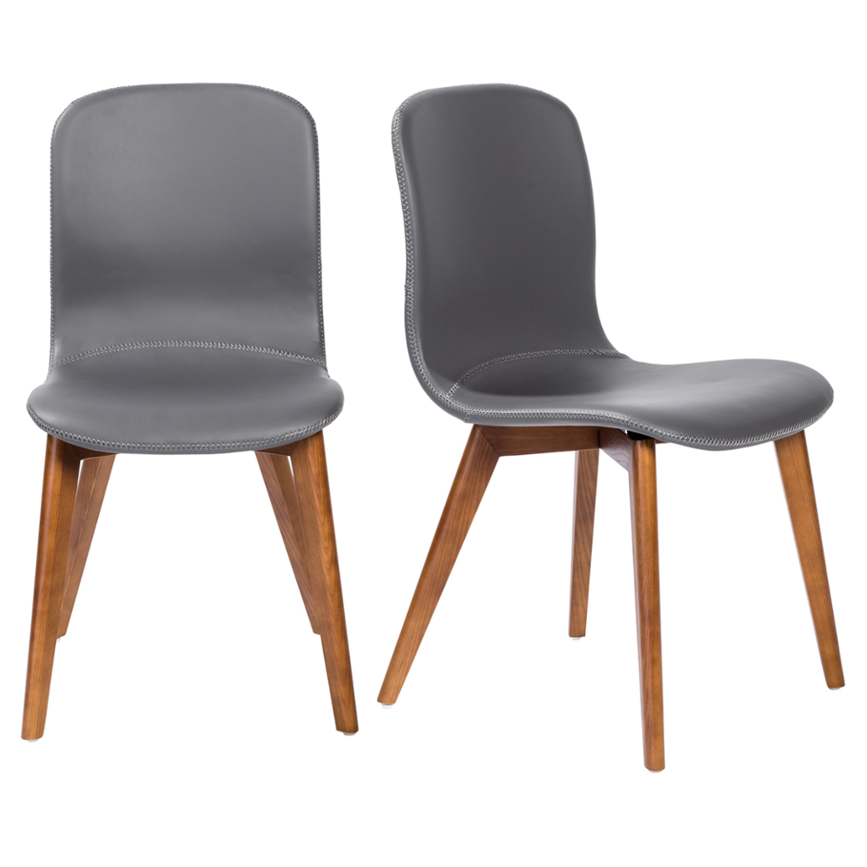 Mai Side Chair in Gray Leatherette with Walnut Stained Solid Wood Legs - Set of 2