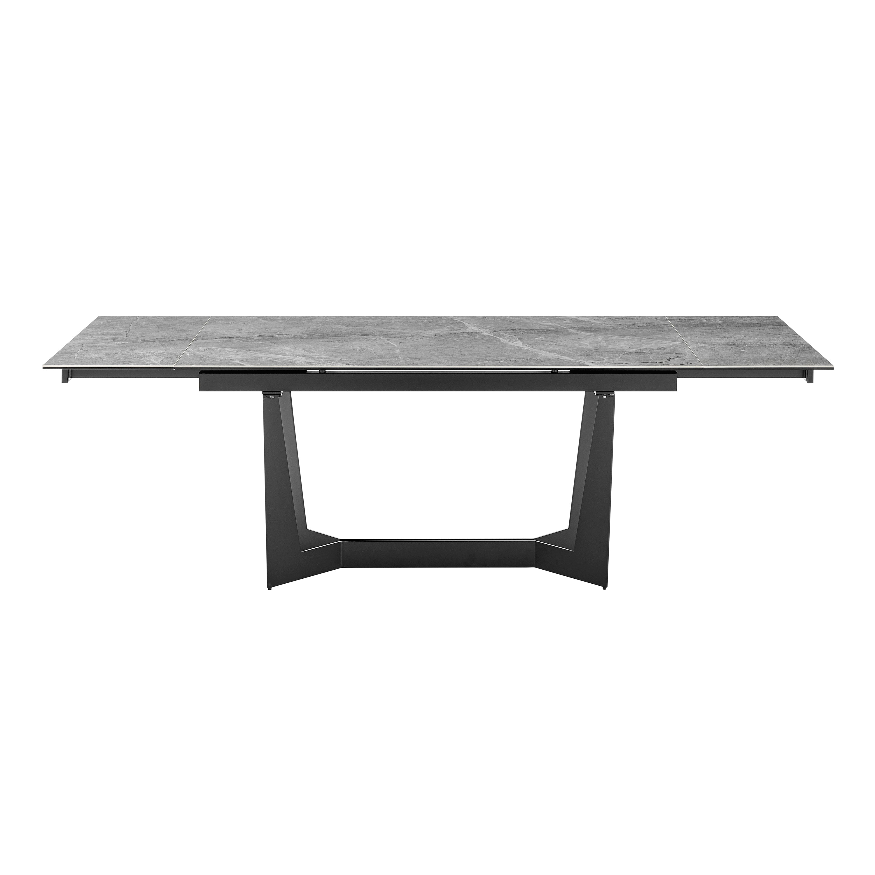 Mateo 95" Extension Table in Venice Gray Ceramic Glass Top and Matte Black Steel Base