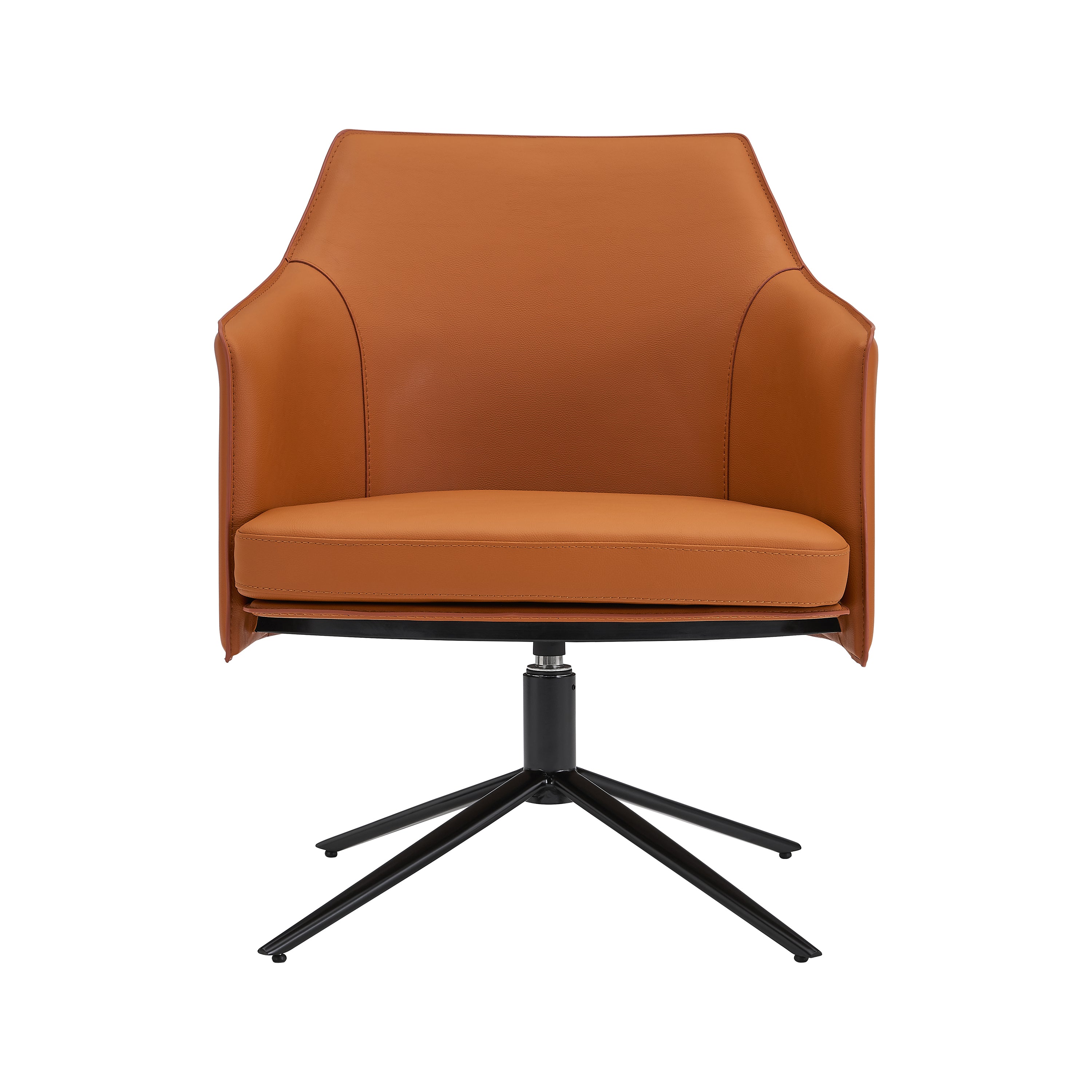 Signa Swivel Lounge Chair in Cognac Leatherette and Regenerated Leather with Black Steel Base