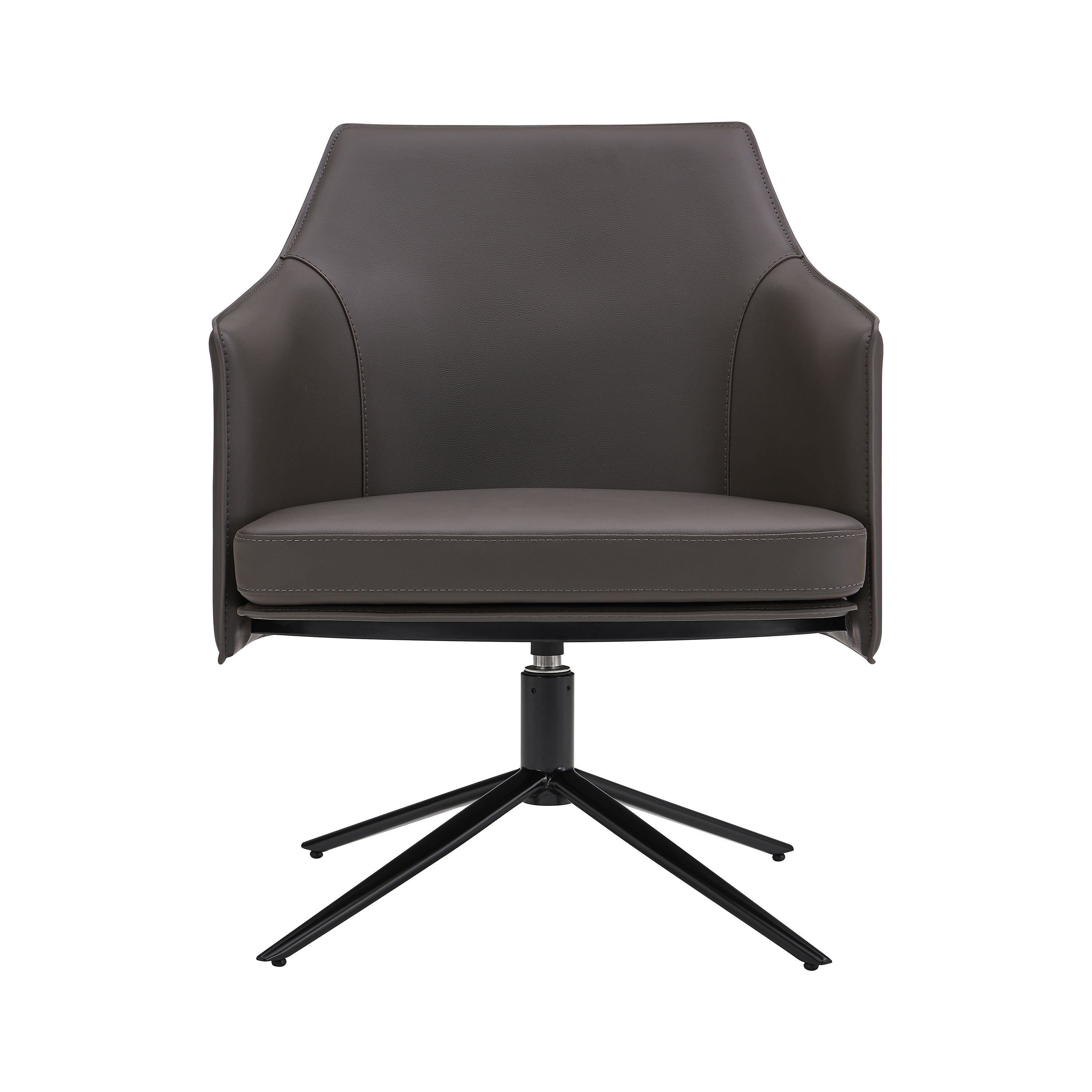 Signa Swivel Lounge Chair in Dark Gray Leatherette and Regenerated Leather with Black Steel Base