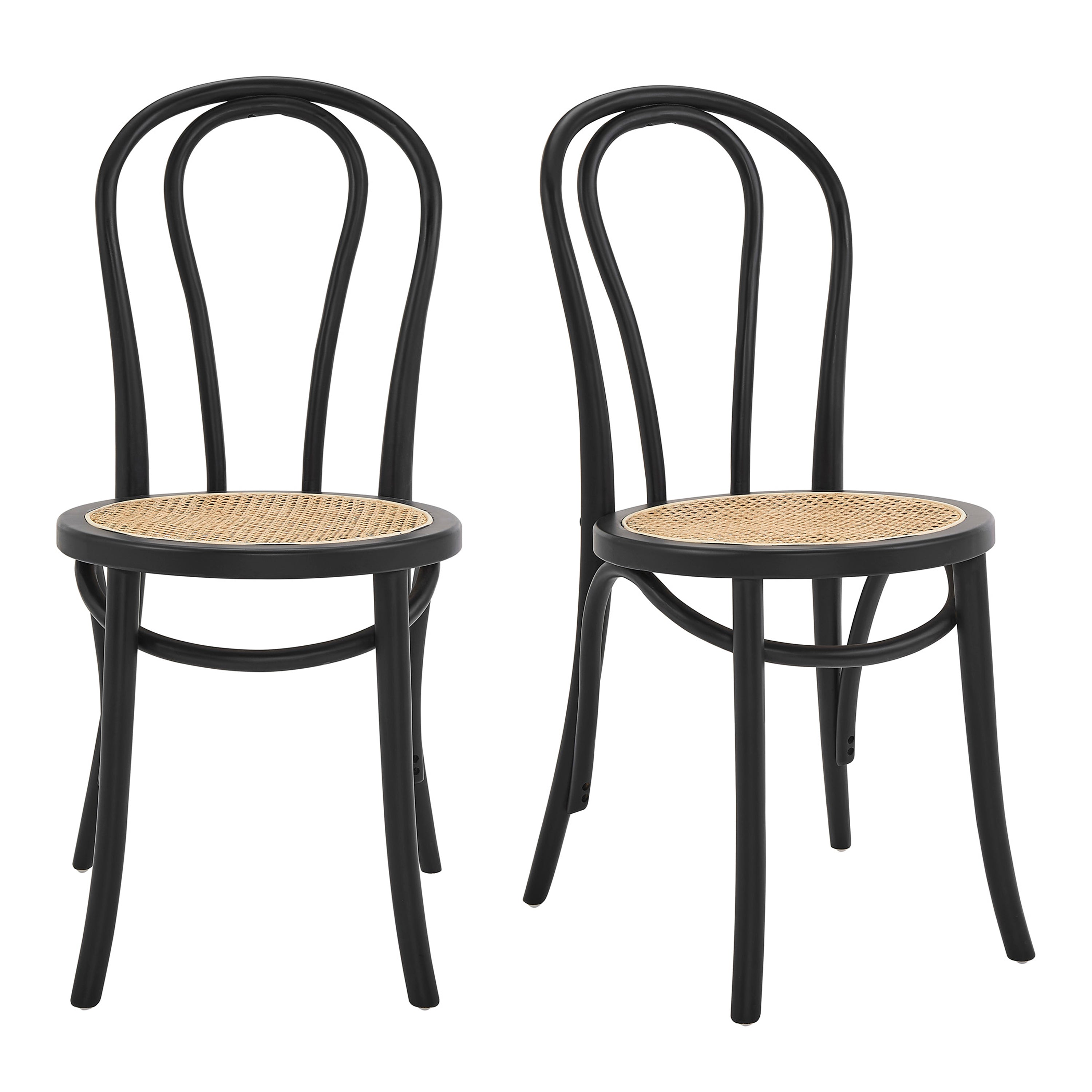 Marko Side Chair in Matte Black with Natural Seat - Set of 2