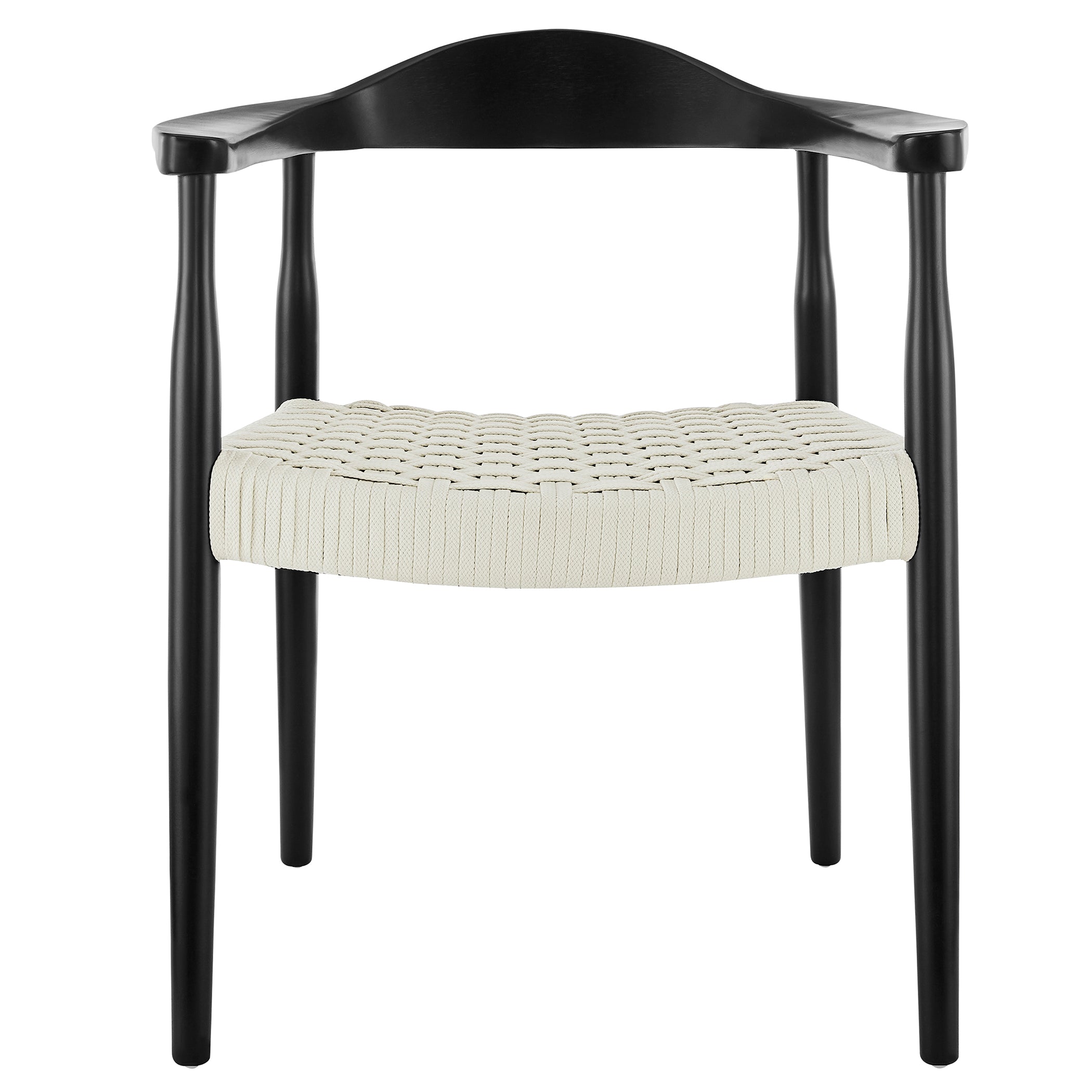 Hannu Armchair in Matte Black with White Seat Rope - Set of 1