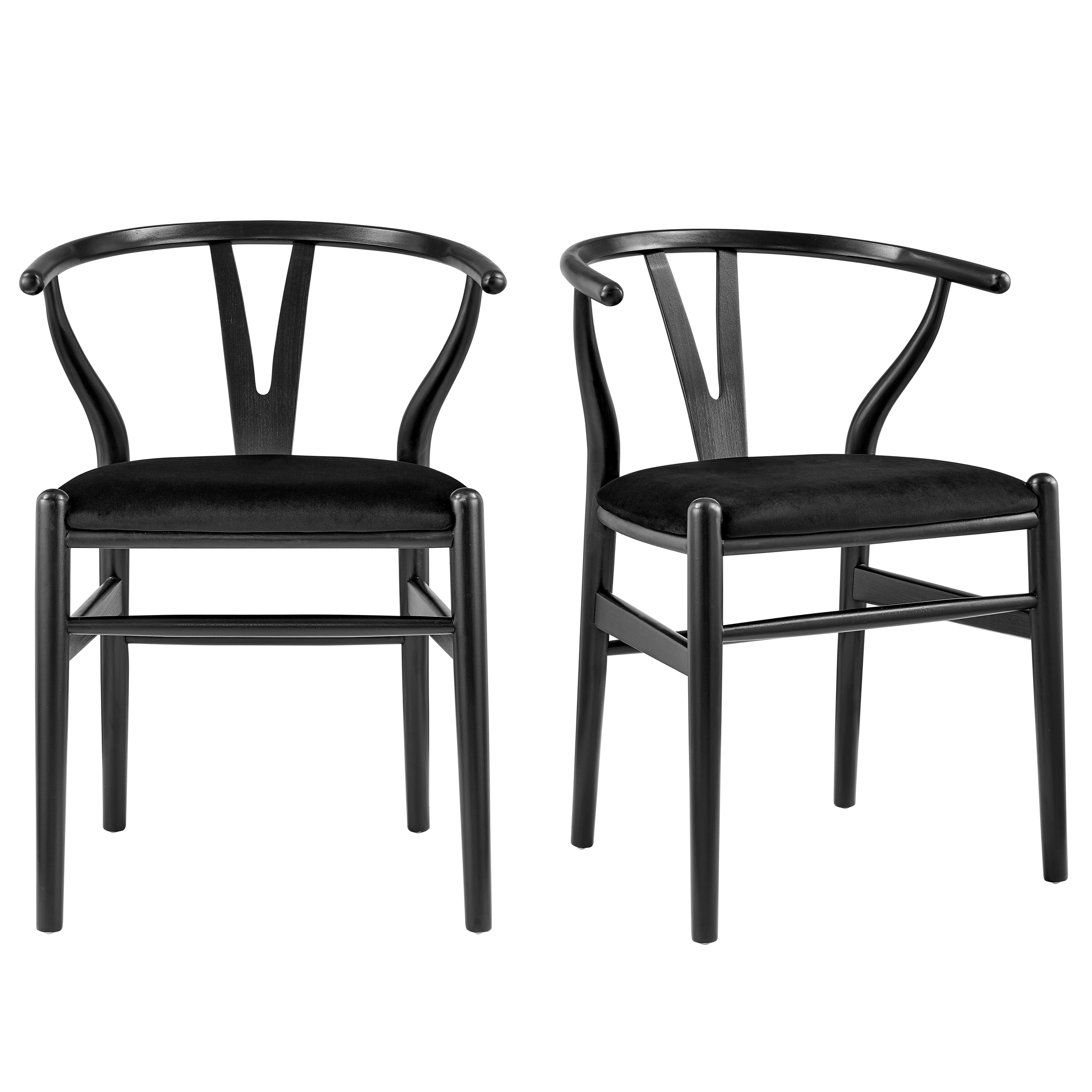 Evelina Side Chair with Black Stained Framed and Black Velvet Seat - Set of 2