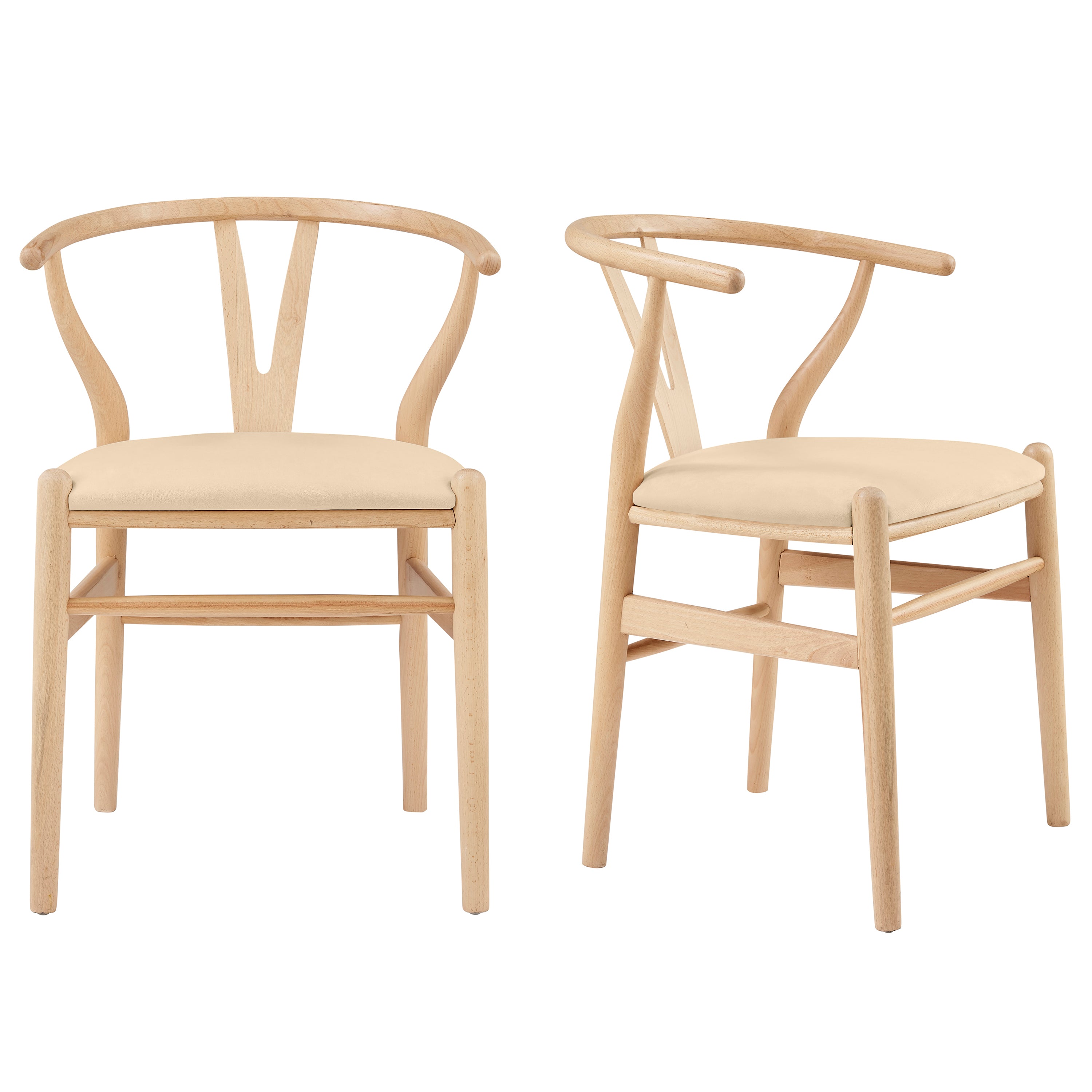 Evelina Side Chair in Natural Stained Frame and Beige Velvet Seat - Set of 2