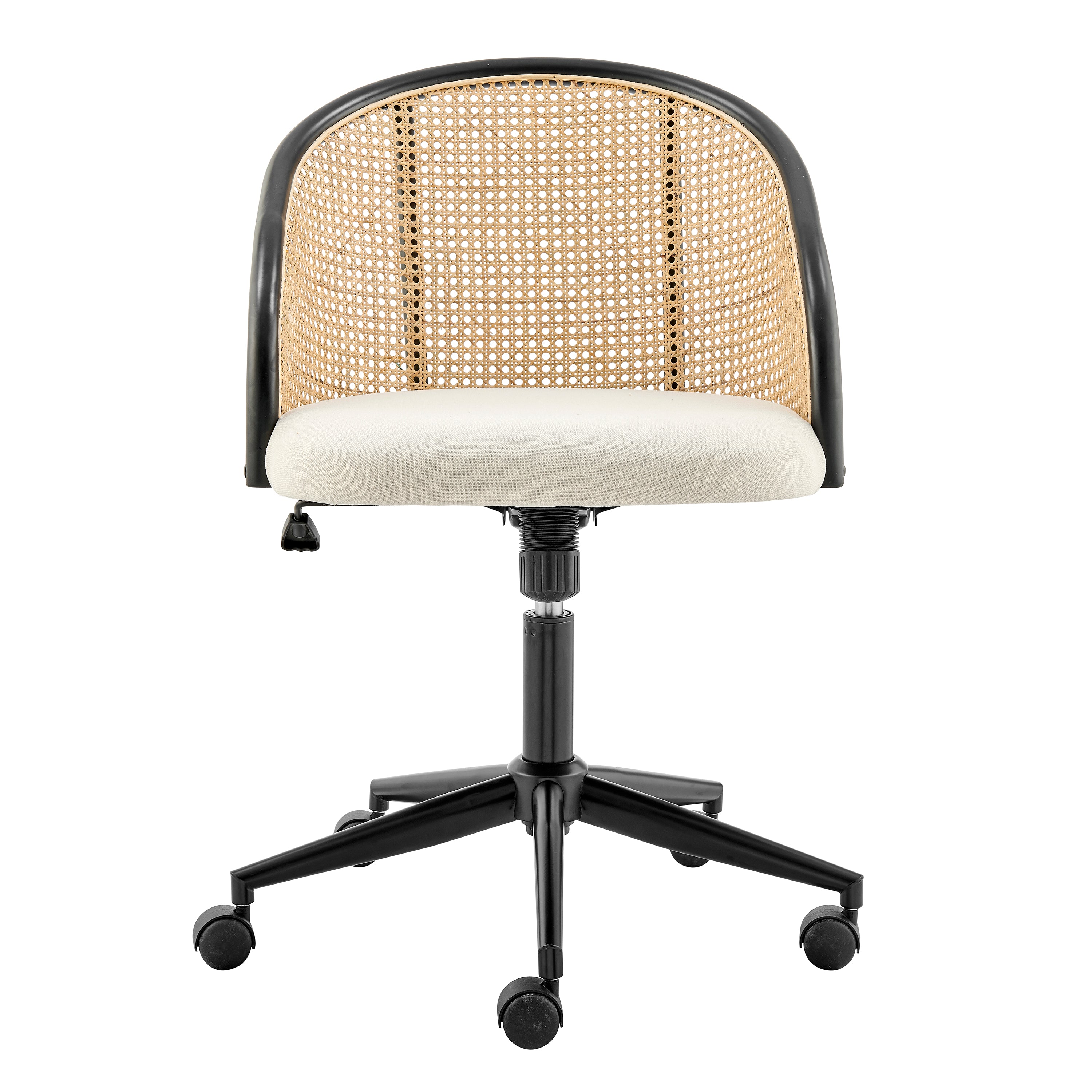 Dagmar Office Chair with Frame/Base in Black, Natural Cane Back, and Beige Fabric Seat