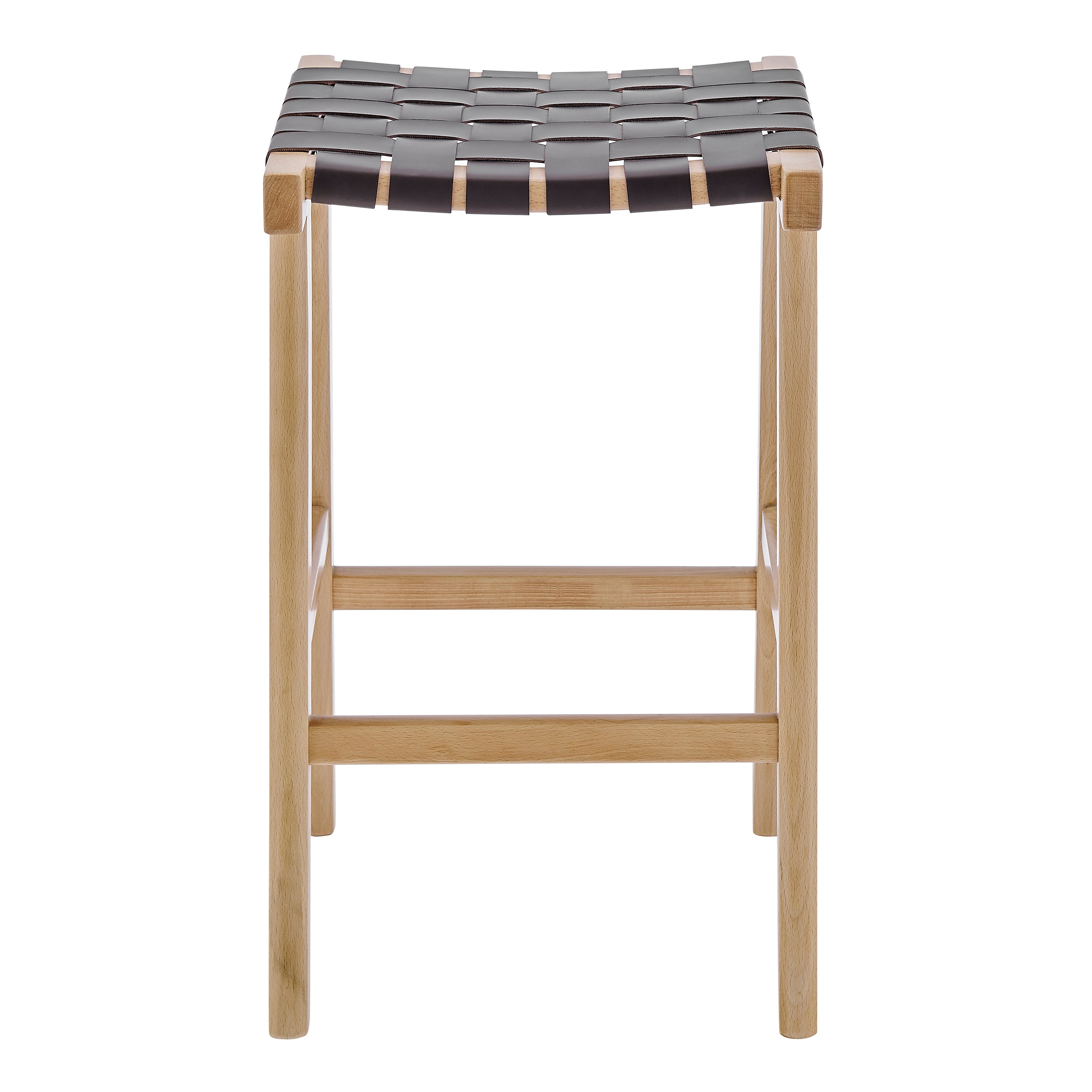 EvangelineÂ Counter Stool without Backrest in Natural Beech Wooden Frames with Brown woven PU Seat - Set of 1