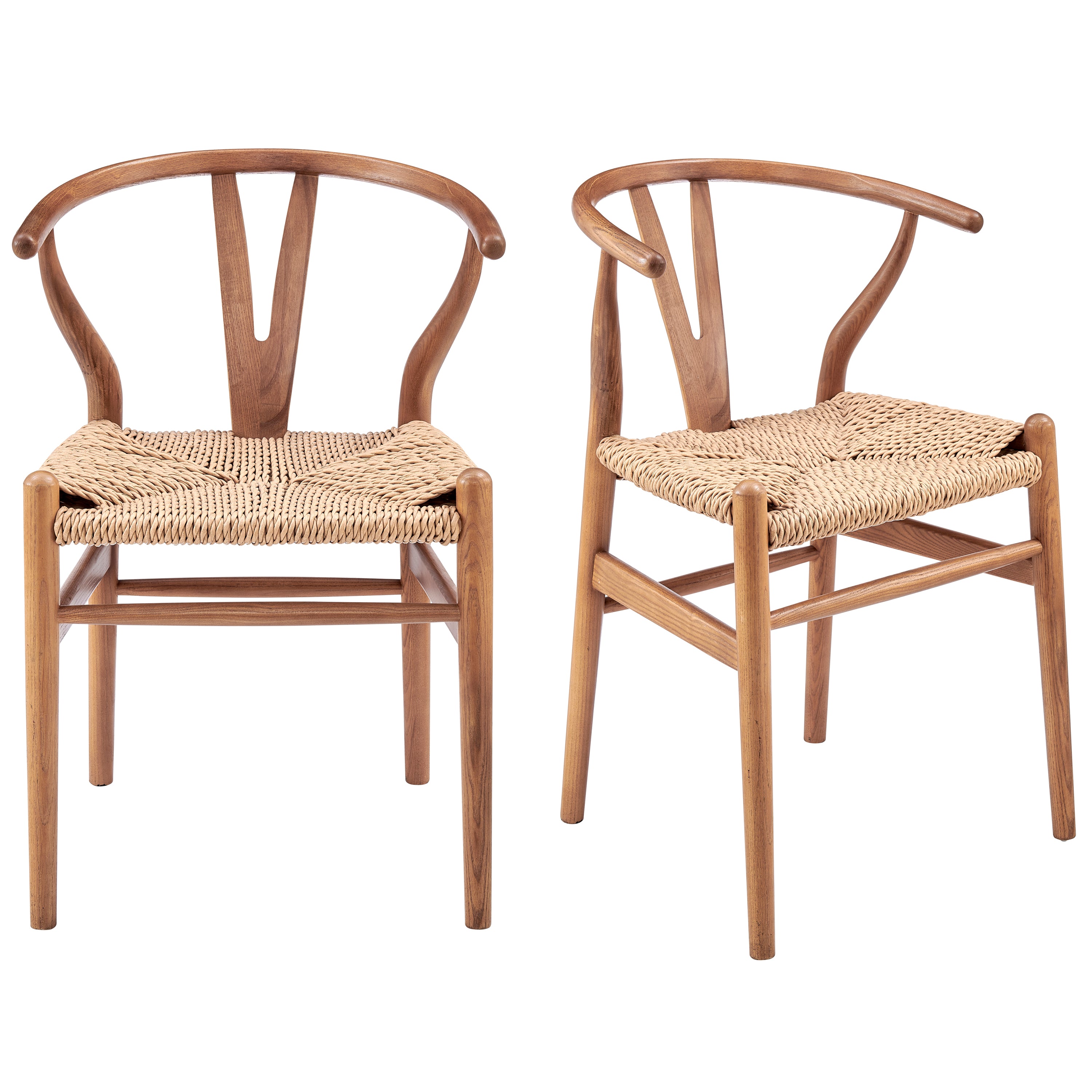 Evelina Outdoor Side Chair in Heat Treated Ash Frame in Golden Ash Color and Natural Rattan Seat - Set of 2