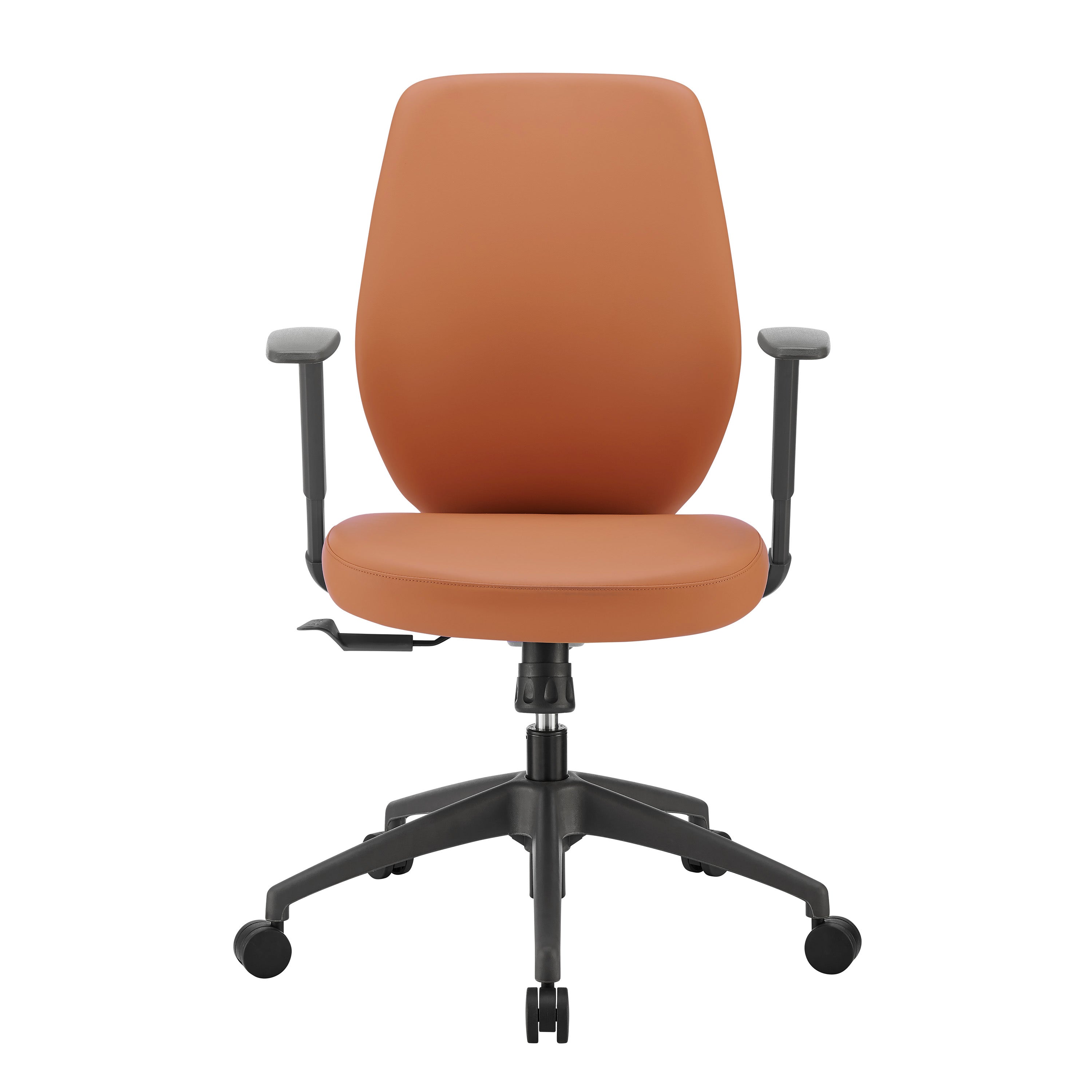 Filip Low Back Office Chair in Cognac Leatherette with Plastic Gray Back Support