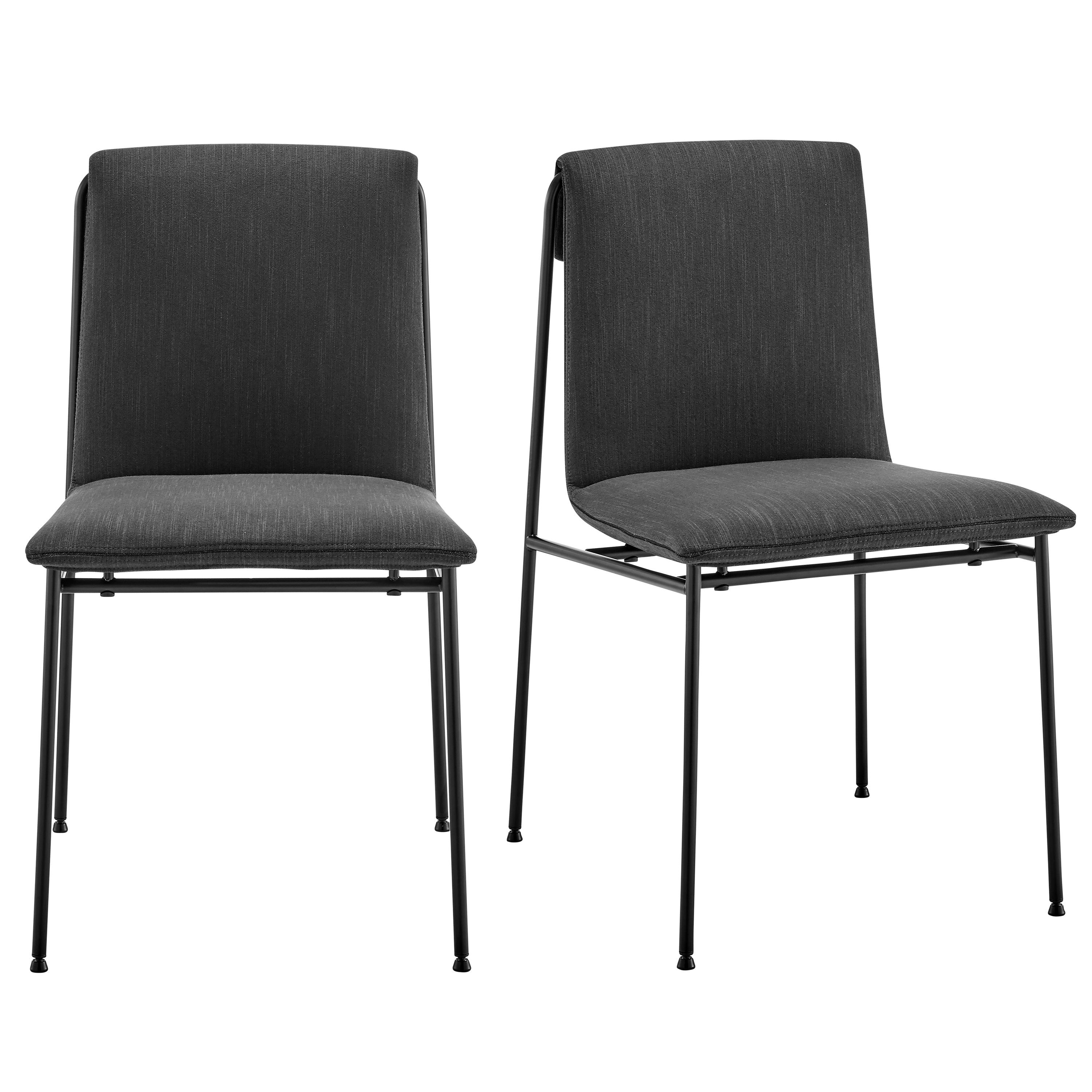 Ludvig Side Chair in Anthracite Fabric with Black Steel Legs- Set of 2