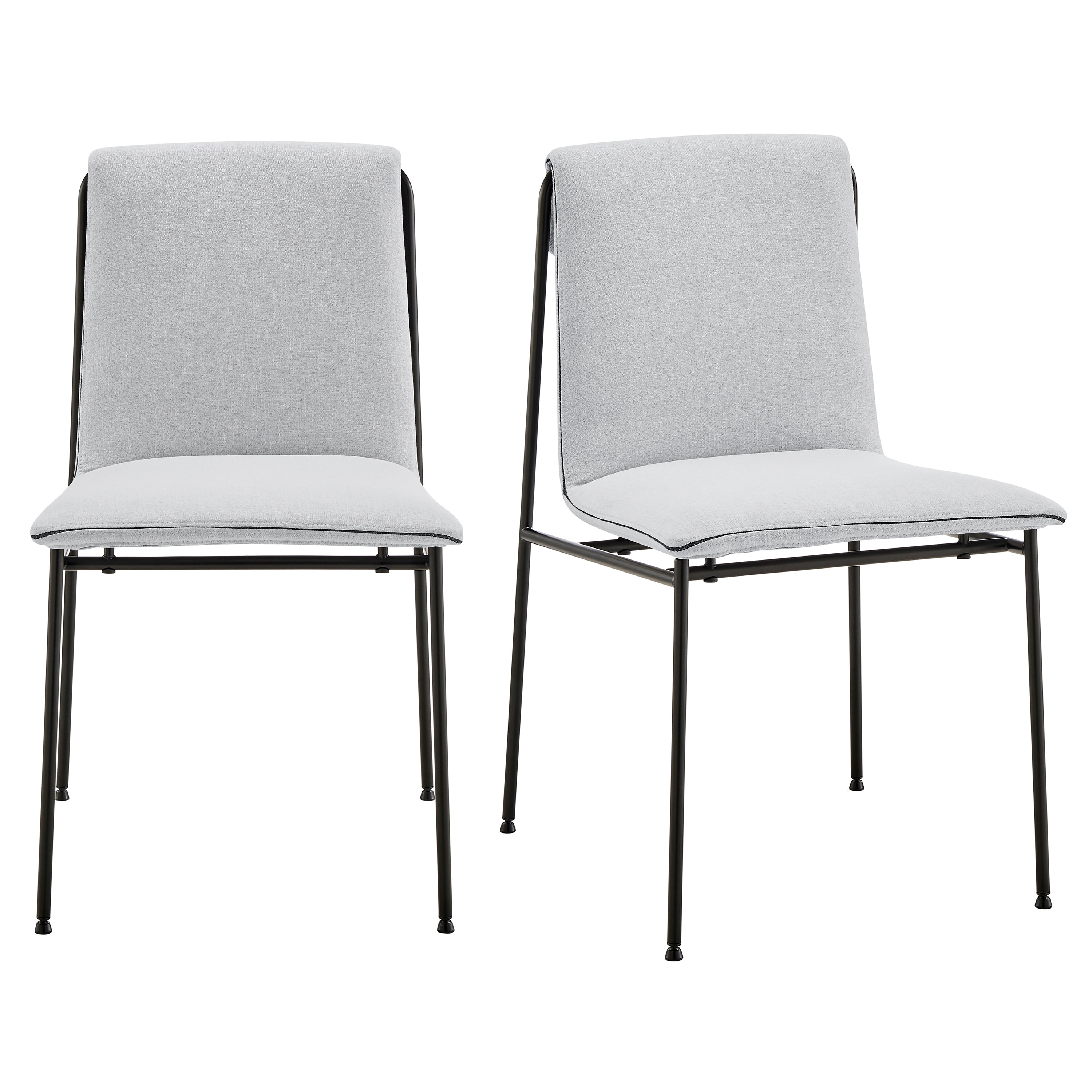 Ludvig Side Chair in Light Gray Fabric with Black Steel Legs- Set of 2