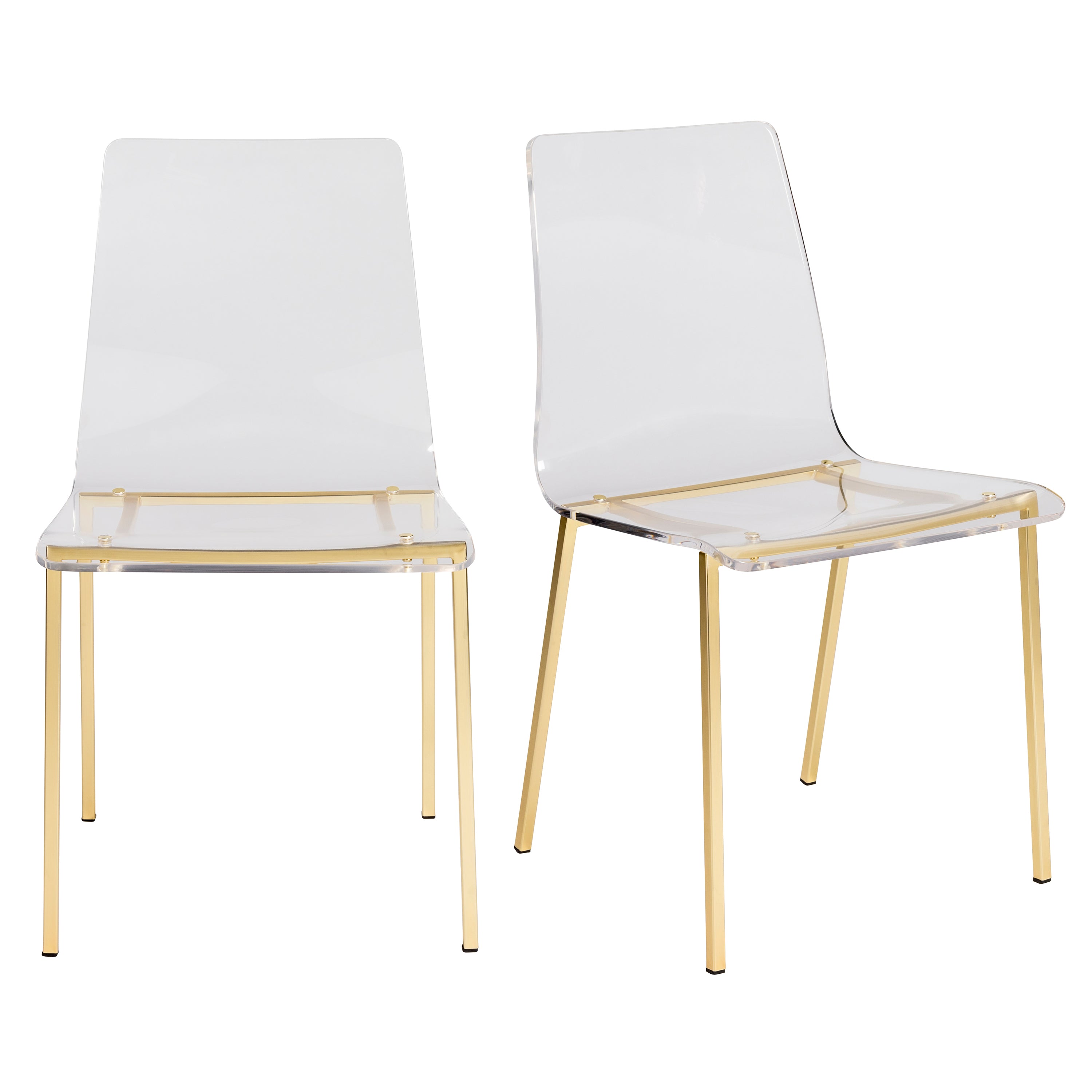 Chloe Side Chair in Clear Acrylic with Matte Brushed Gold Legs - Set of 2