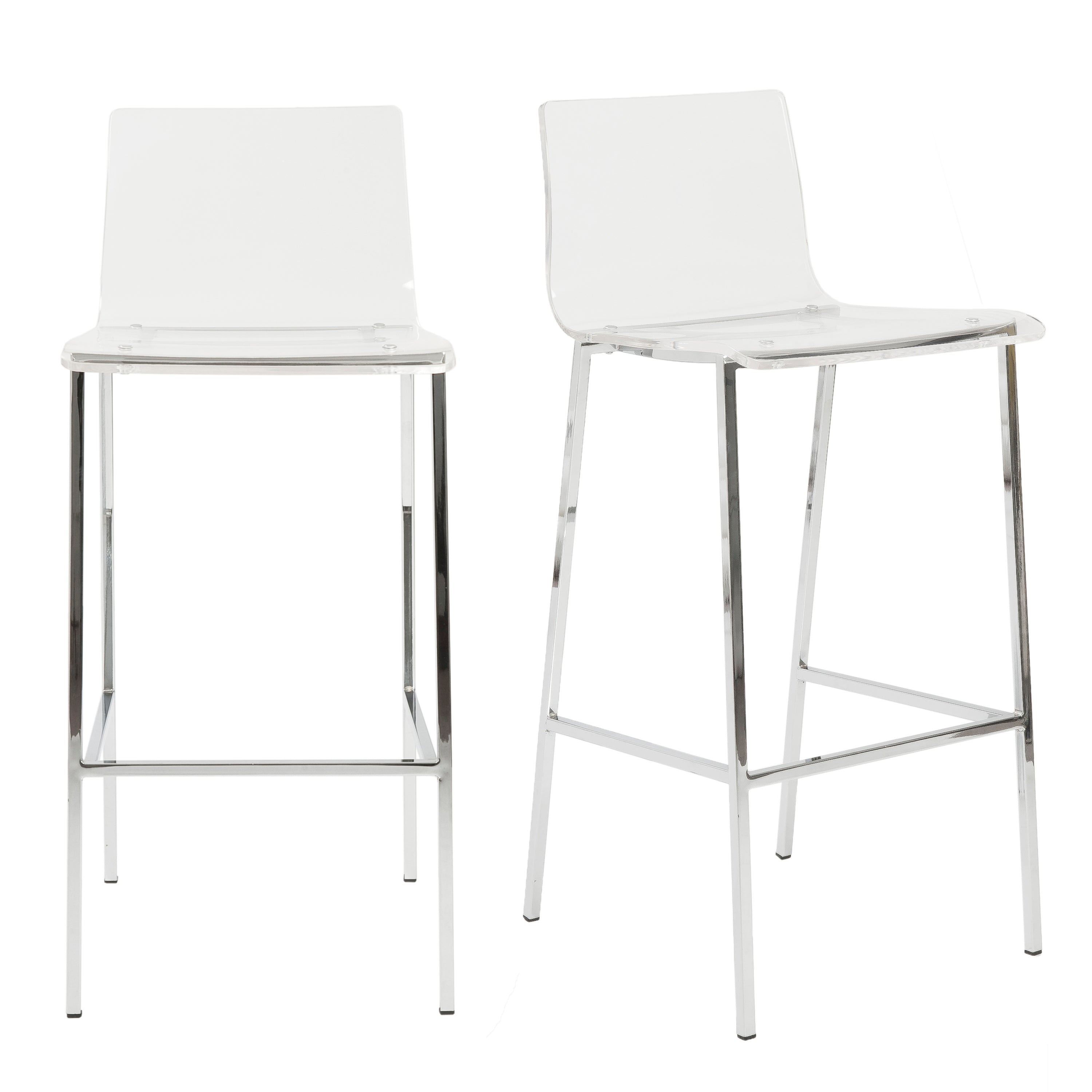 Chloe Bar Stool in Clear with Chrome Legs - Set of 2