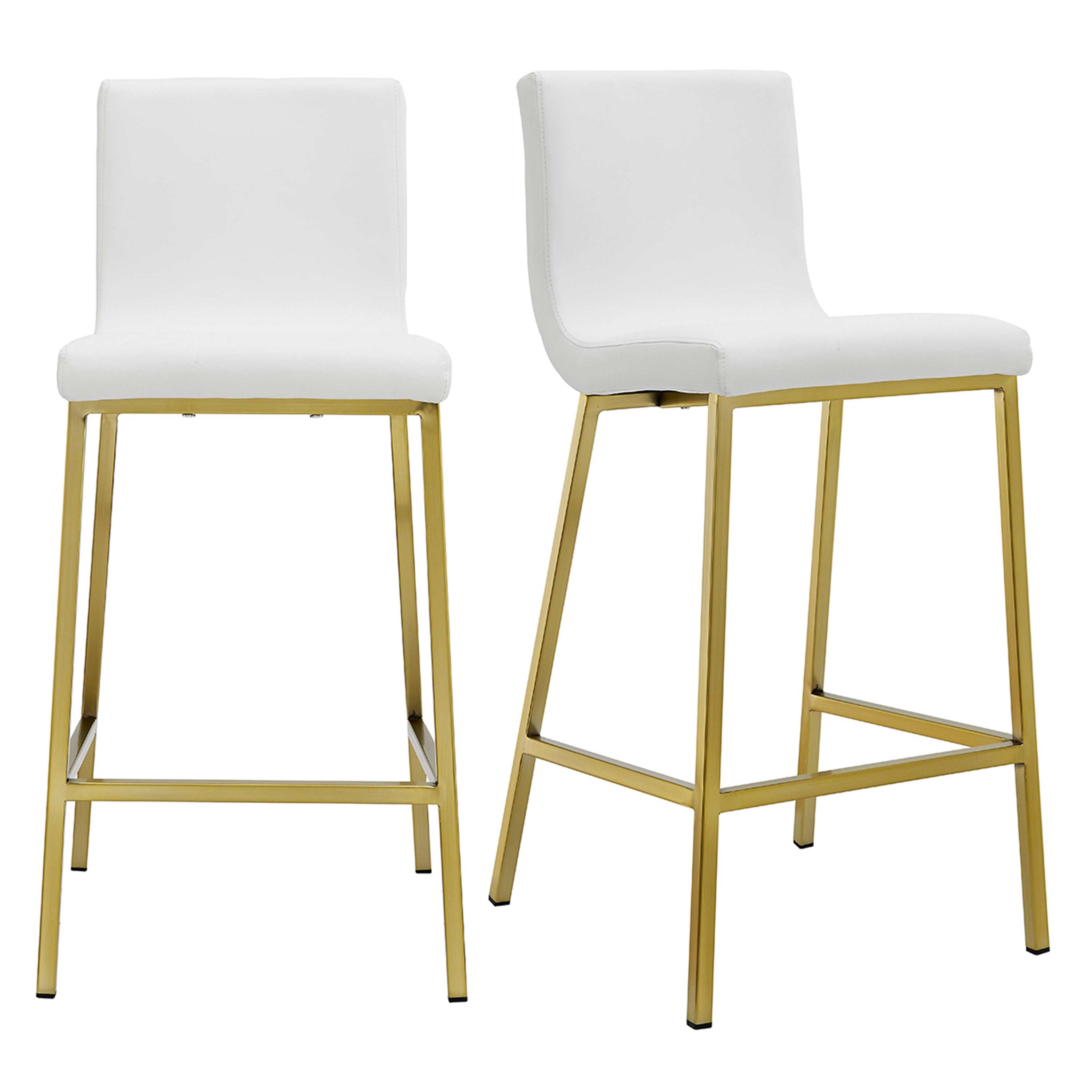 Scott Counter Stool in White and Matte Brushed Gold Legs - Set of 2