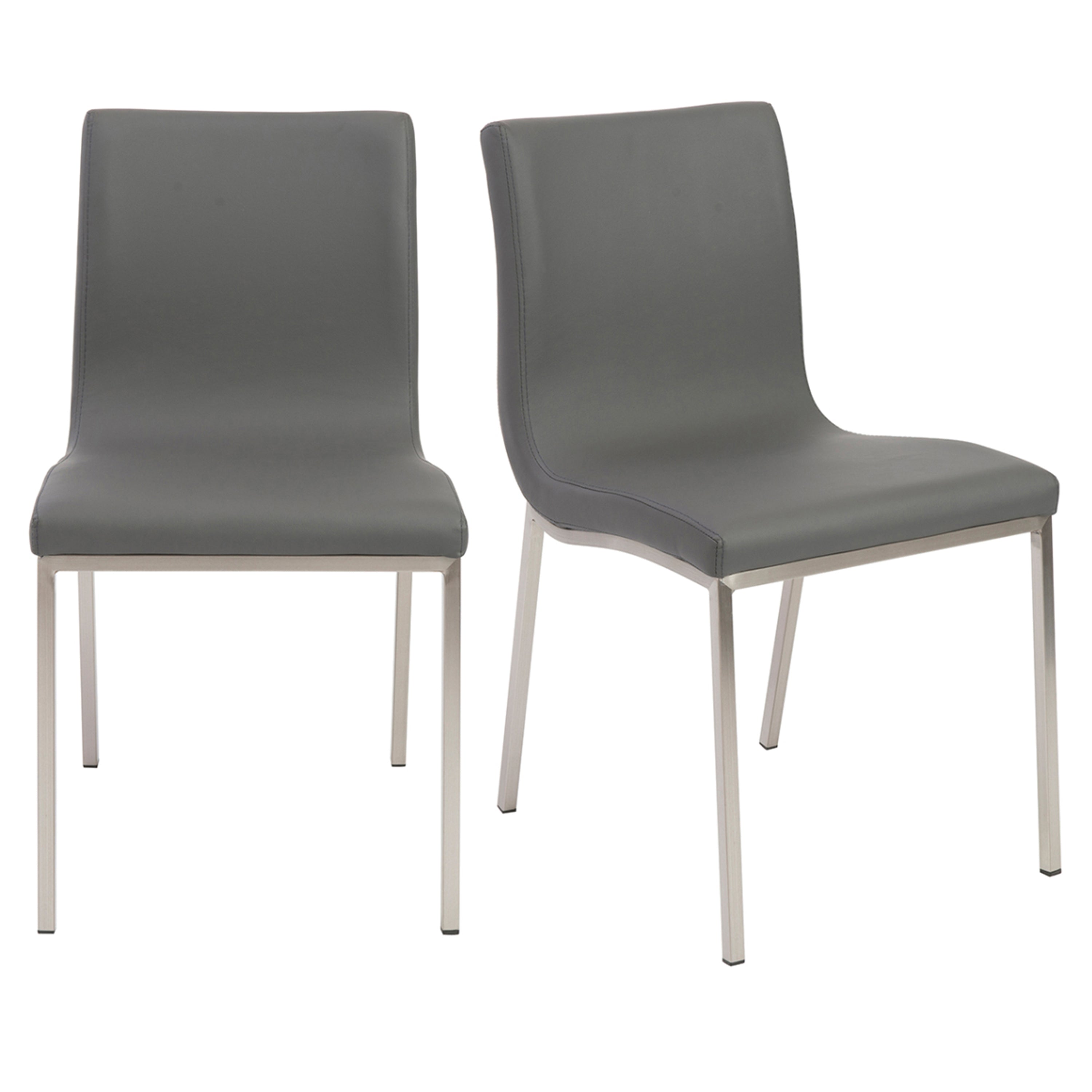 Scott Side Chair in Gray with Brushed Stainless Steel Legs - Set of 2