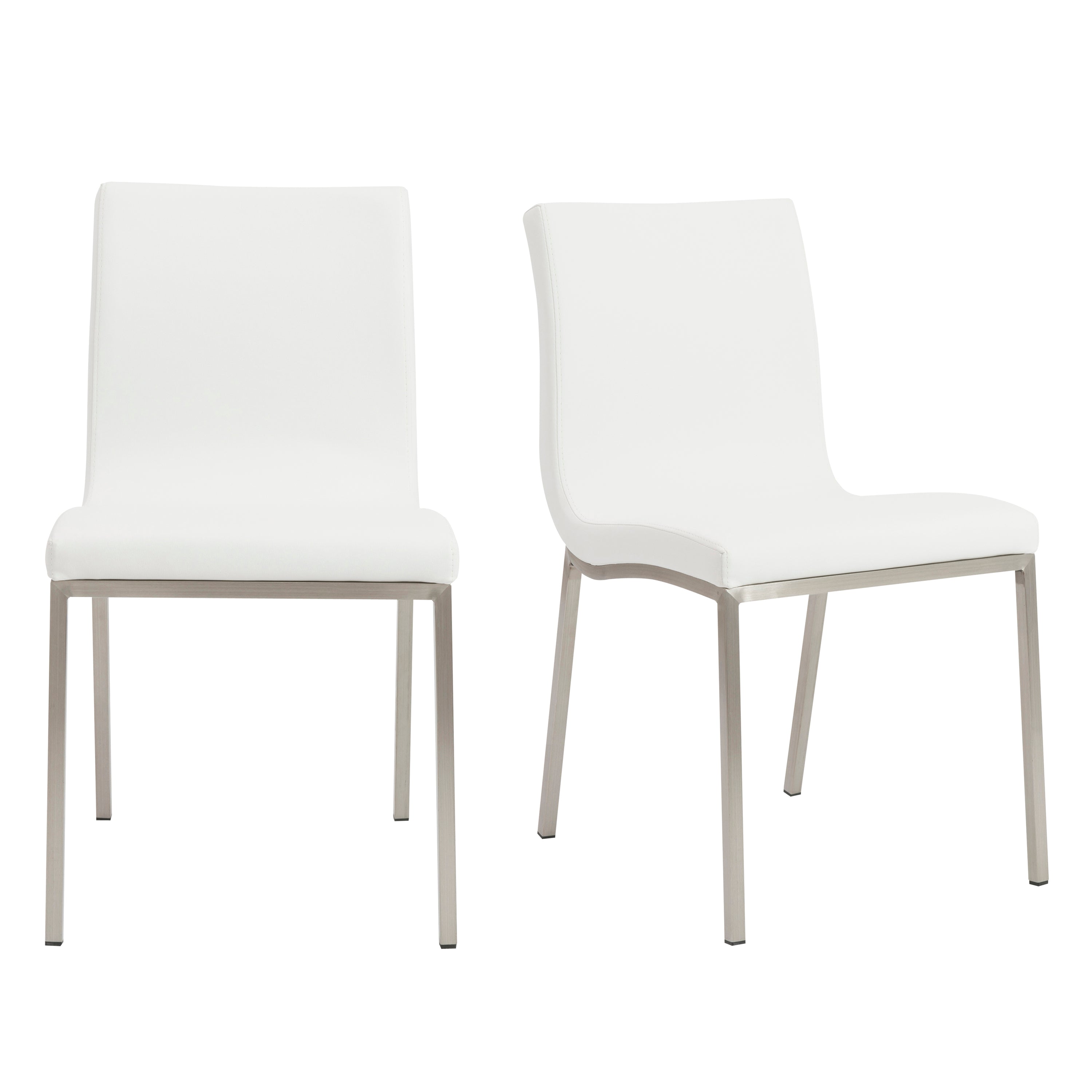 Scott Side Chair in White with Brushed Stainless Steel Legs - Set of 2