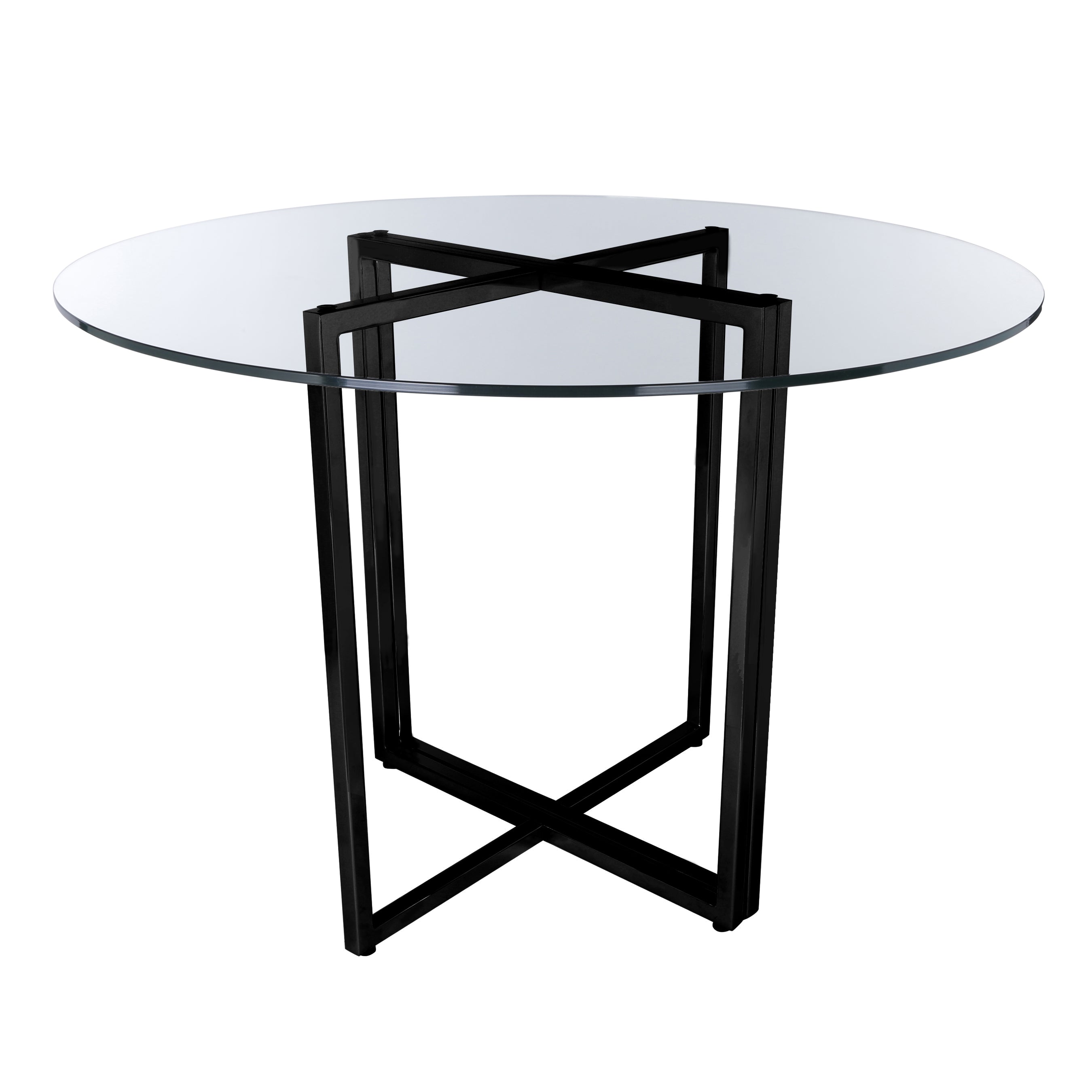 Legend 36" Round Table with Clear Tempered Glass Top and Steel Base in Matte Black