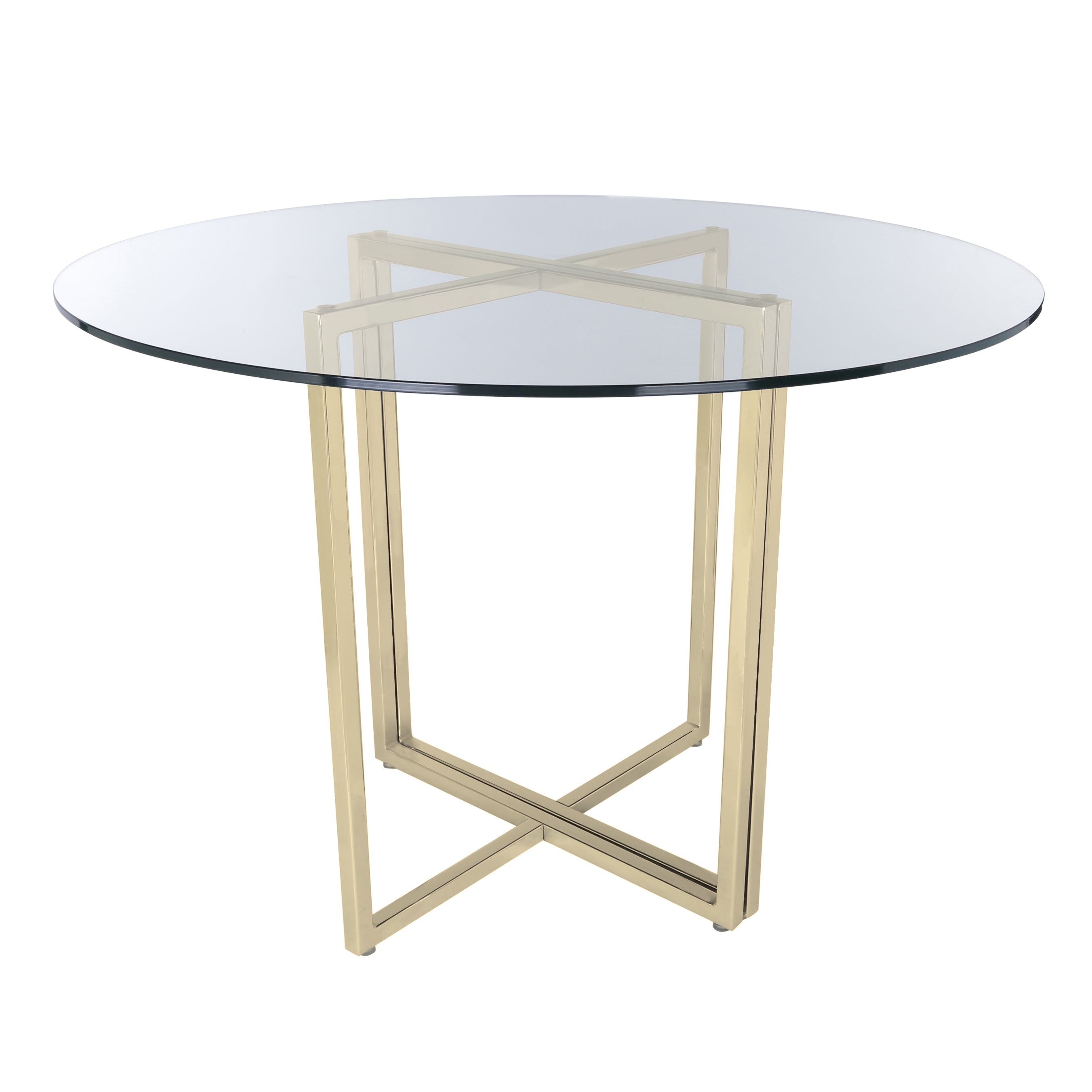 Legend 36" Round Table with Clear Tempered Glass Top and Steel Base in Matte Brushed Gold